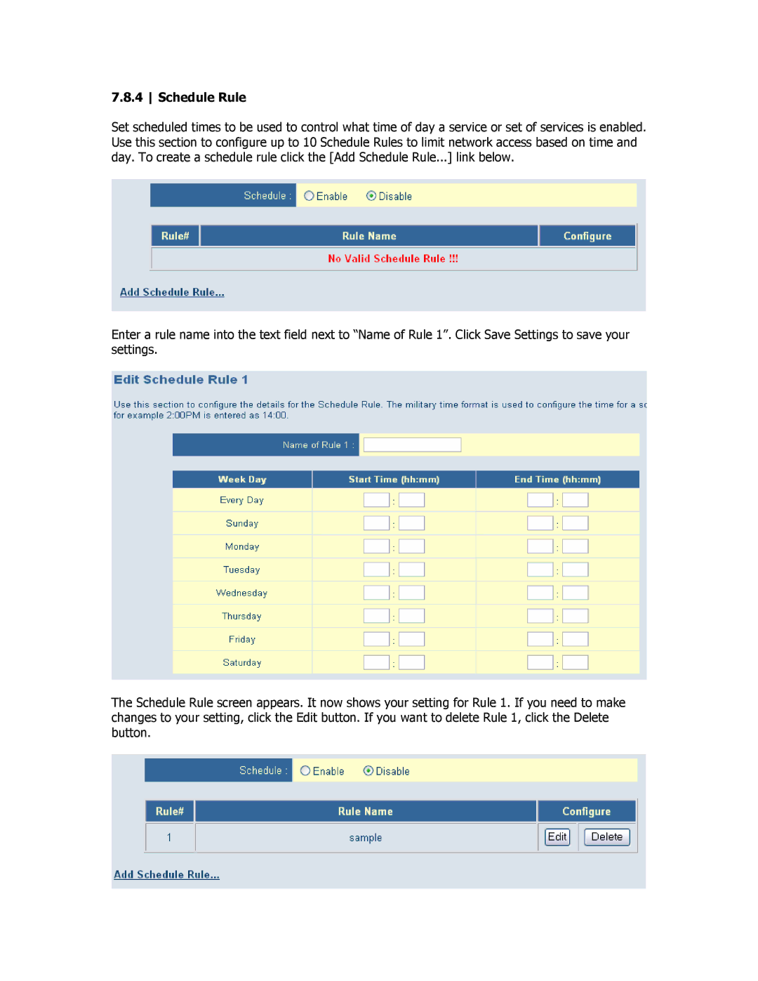 SMC Networks SMCBR18VPN manual Schedule Rule 