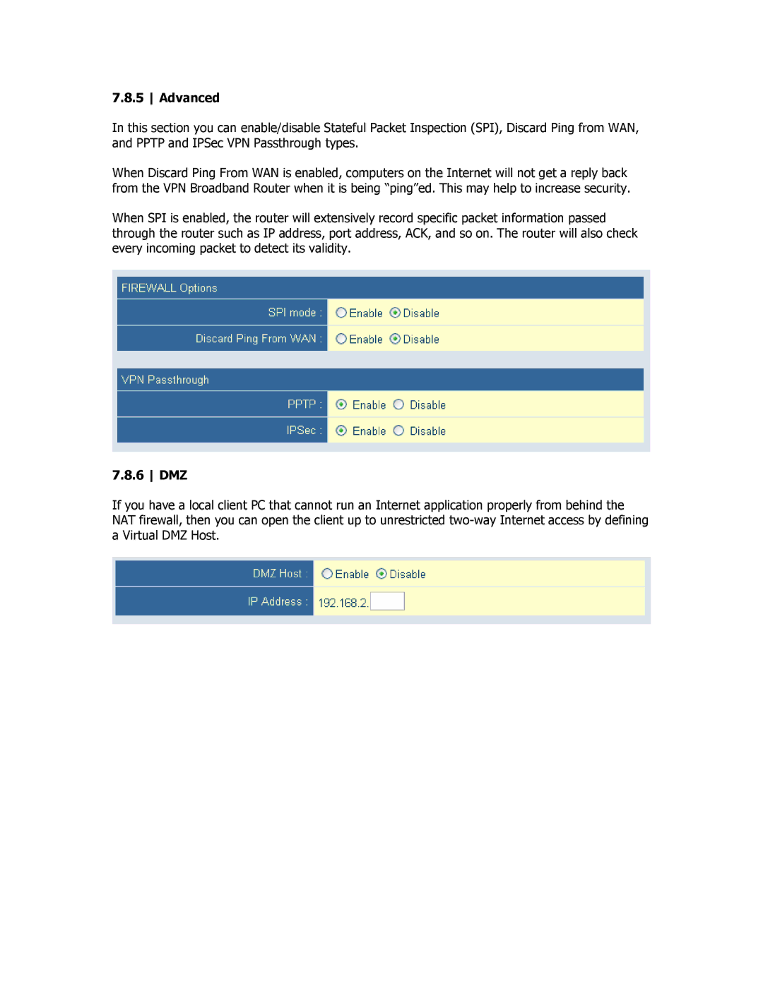 SMC Networks SMCBR18VPN manual Advanced, Dmz 