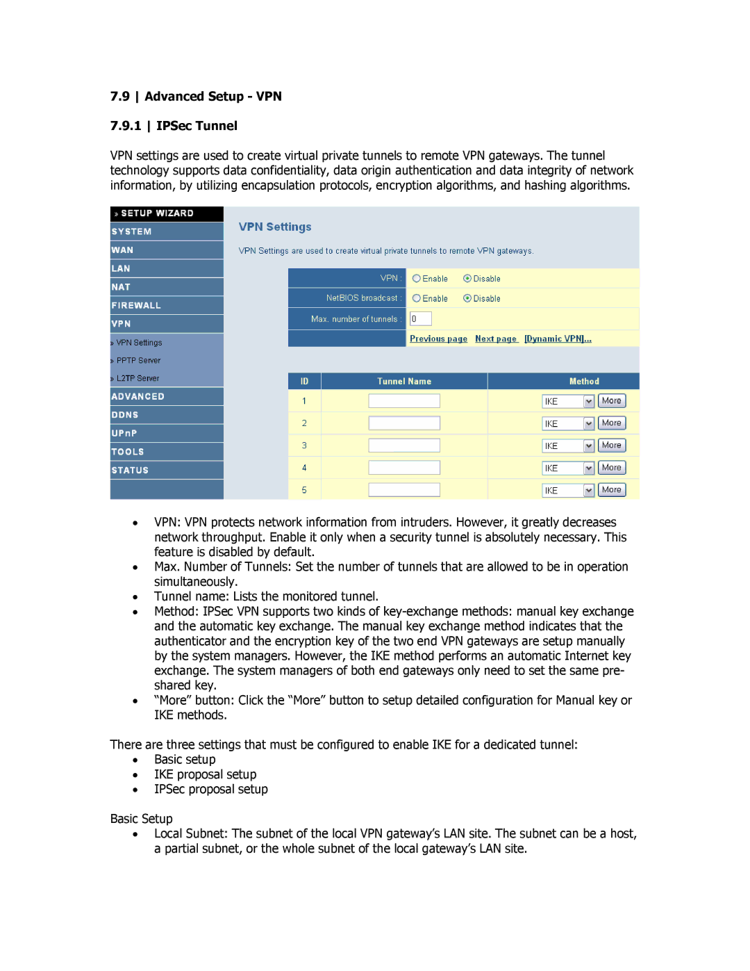 SMC Networks SMCBR18VPN manual Advanced Setup VPN 7.9.1 IPSec Tunnel 