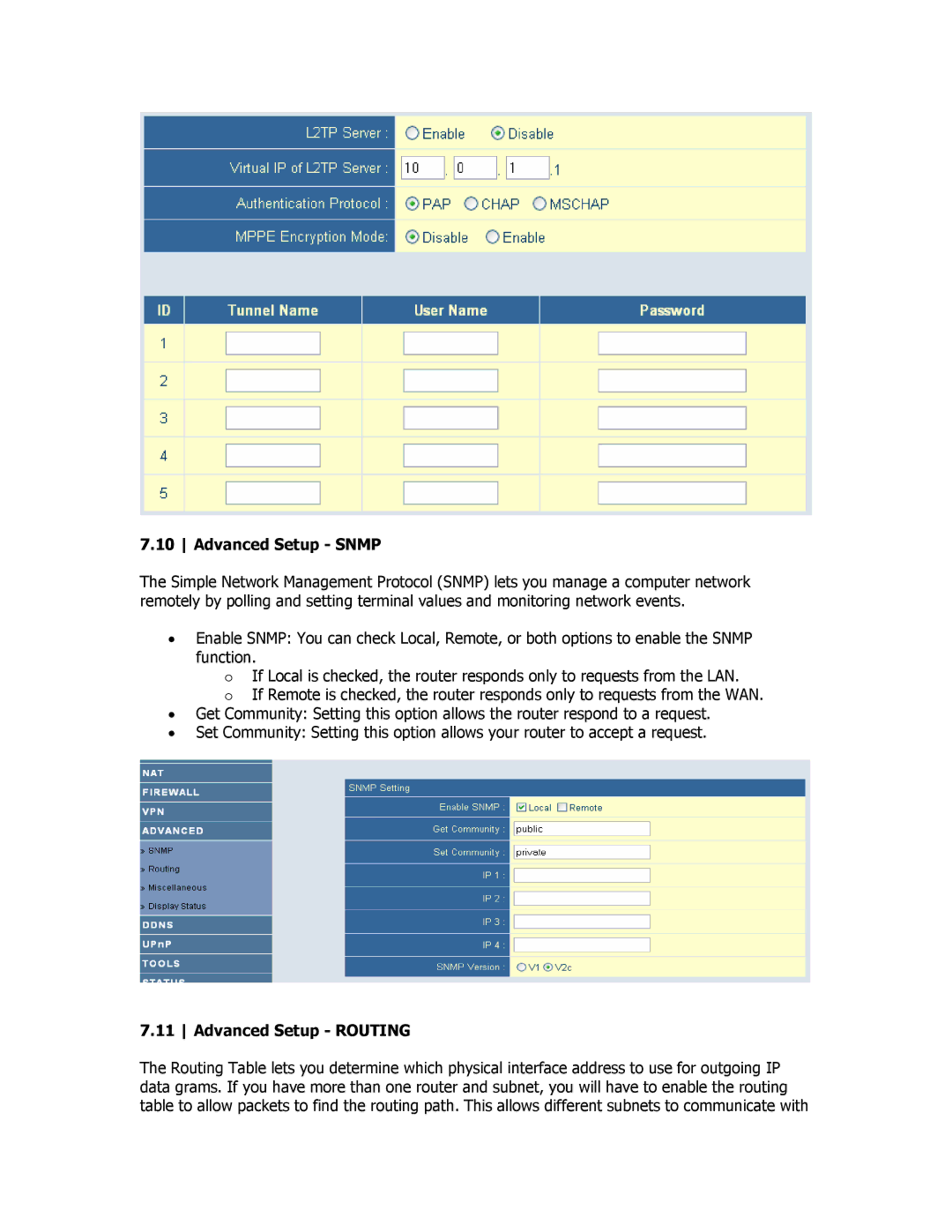 SMC Networks SMCBR18VPN manual Advanced Setup Snmp, Advanced Setup Routing 