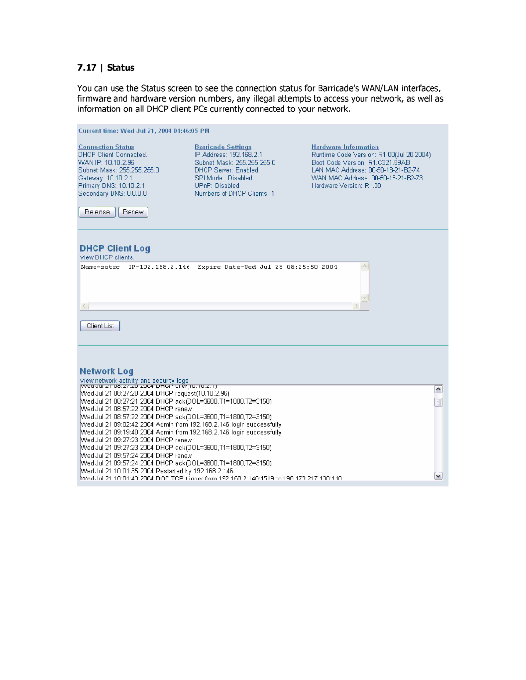 SMC Networks SMCBR18VPN manual Status 