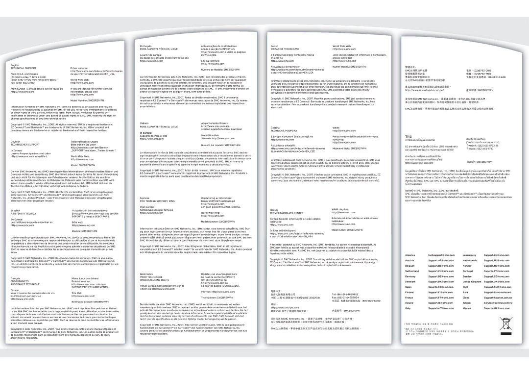 SMC Networks SMCBR21VPN manual Europa, Support.SMC@smc.com 