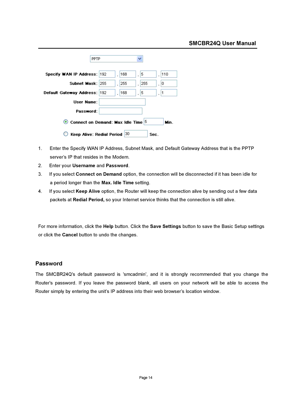 SMC Networks SMCBR24Q user manual Password 