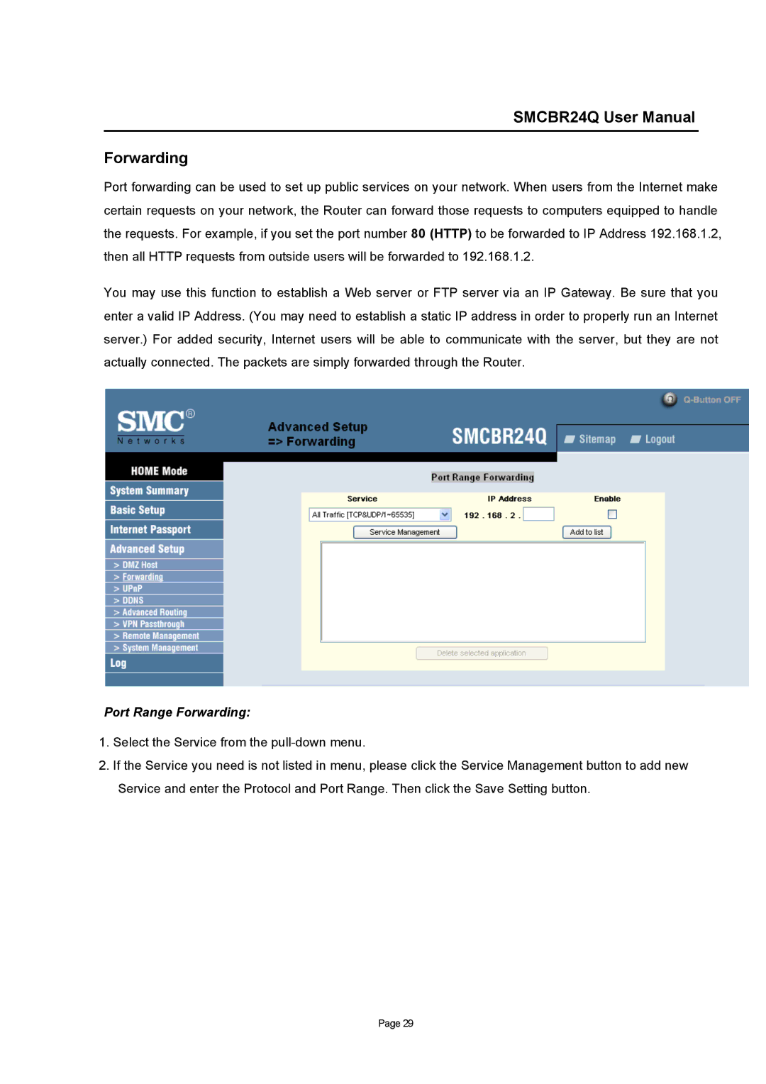 SMC Networks SMCBR24Q user manual Port Range Forwarding 