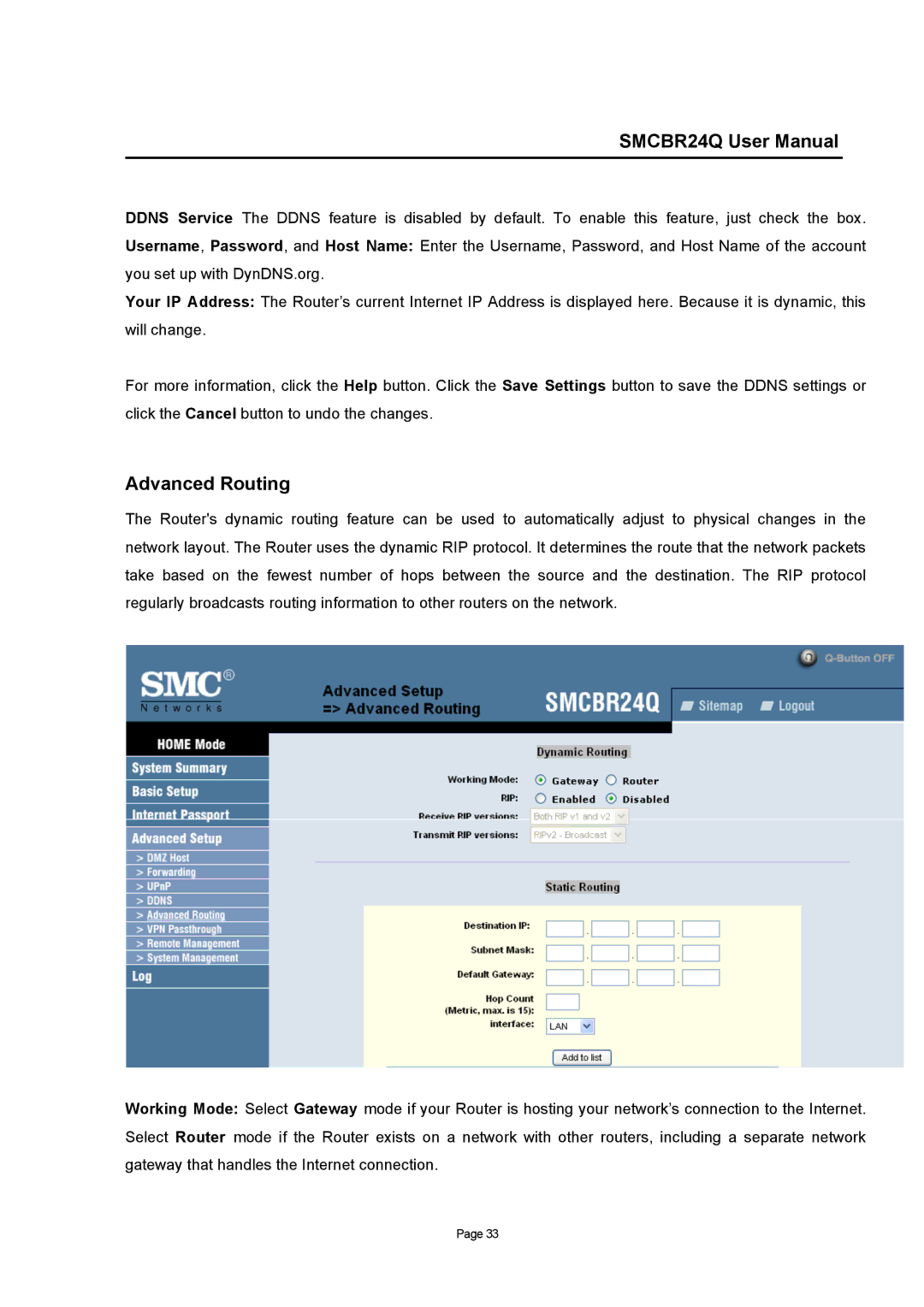 SMC Networks SMCBR24Q user manual Advanced Routing 