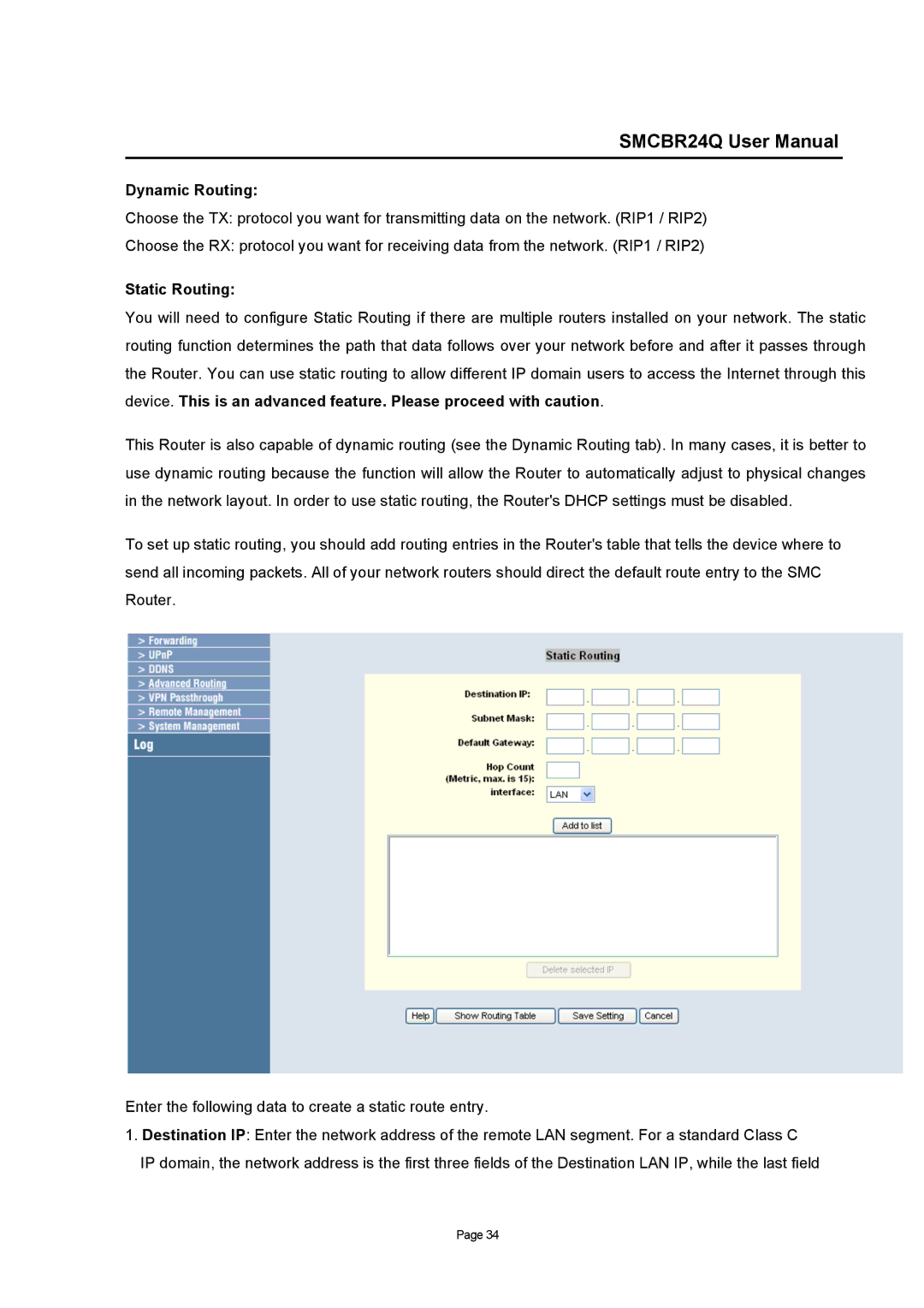 SMC Networks SMCBR24Q user manual Dynamic Routing, Static Routing 