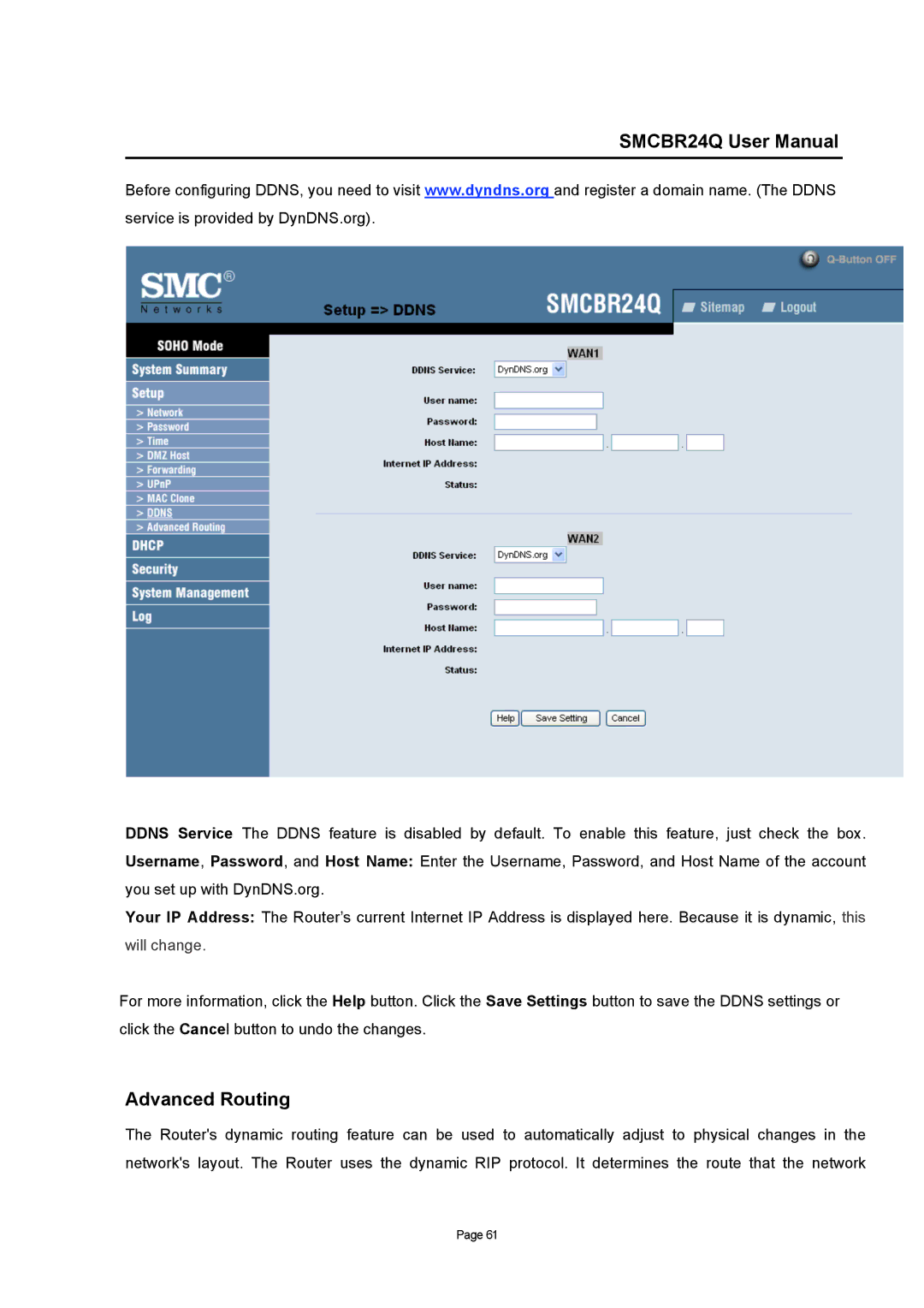 SMC Networks SMCBR24Q user manual Advanced Routing 