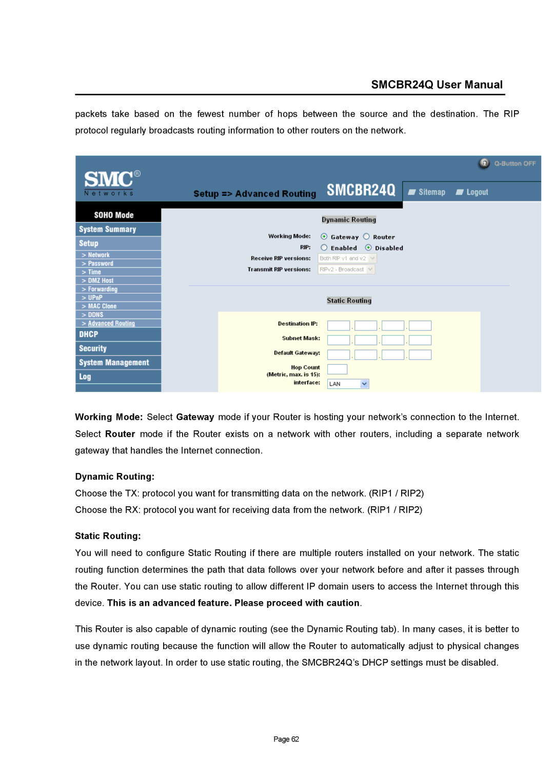 SMC Networks SMCBR24Q user manual Dynamic Routing 