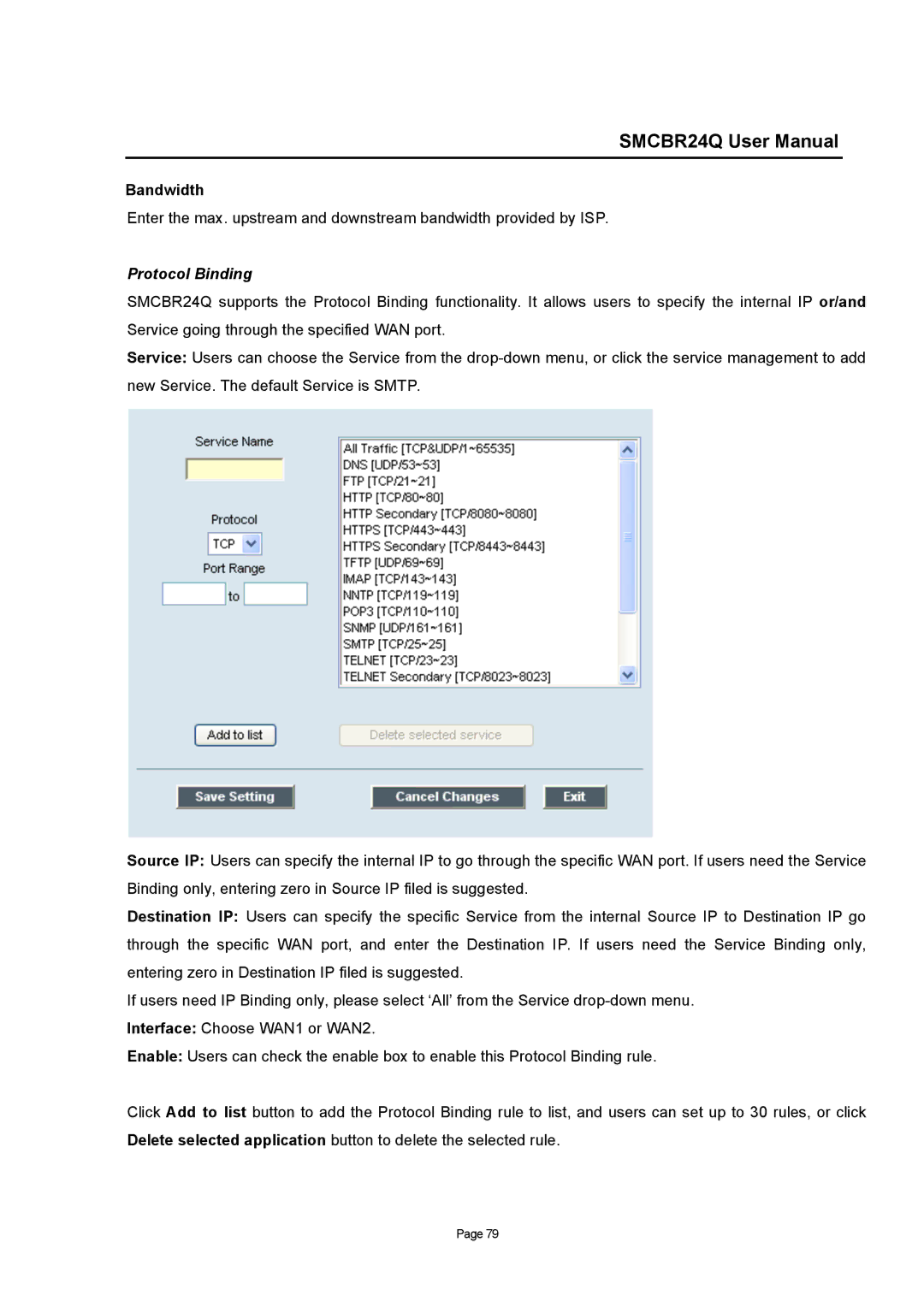 SMC Networks SMCBR24Q user manual Bandwidth, Protocol Binding 