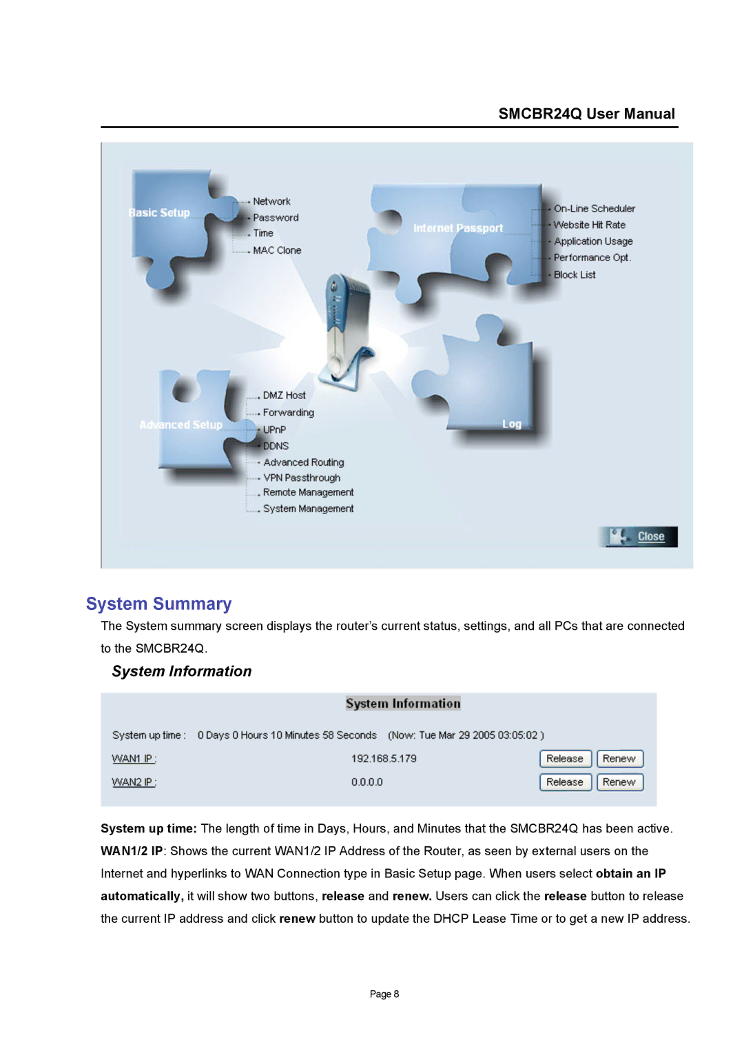 SMC Networks SMCBR24Q user manual System Summary, System Information 