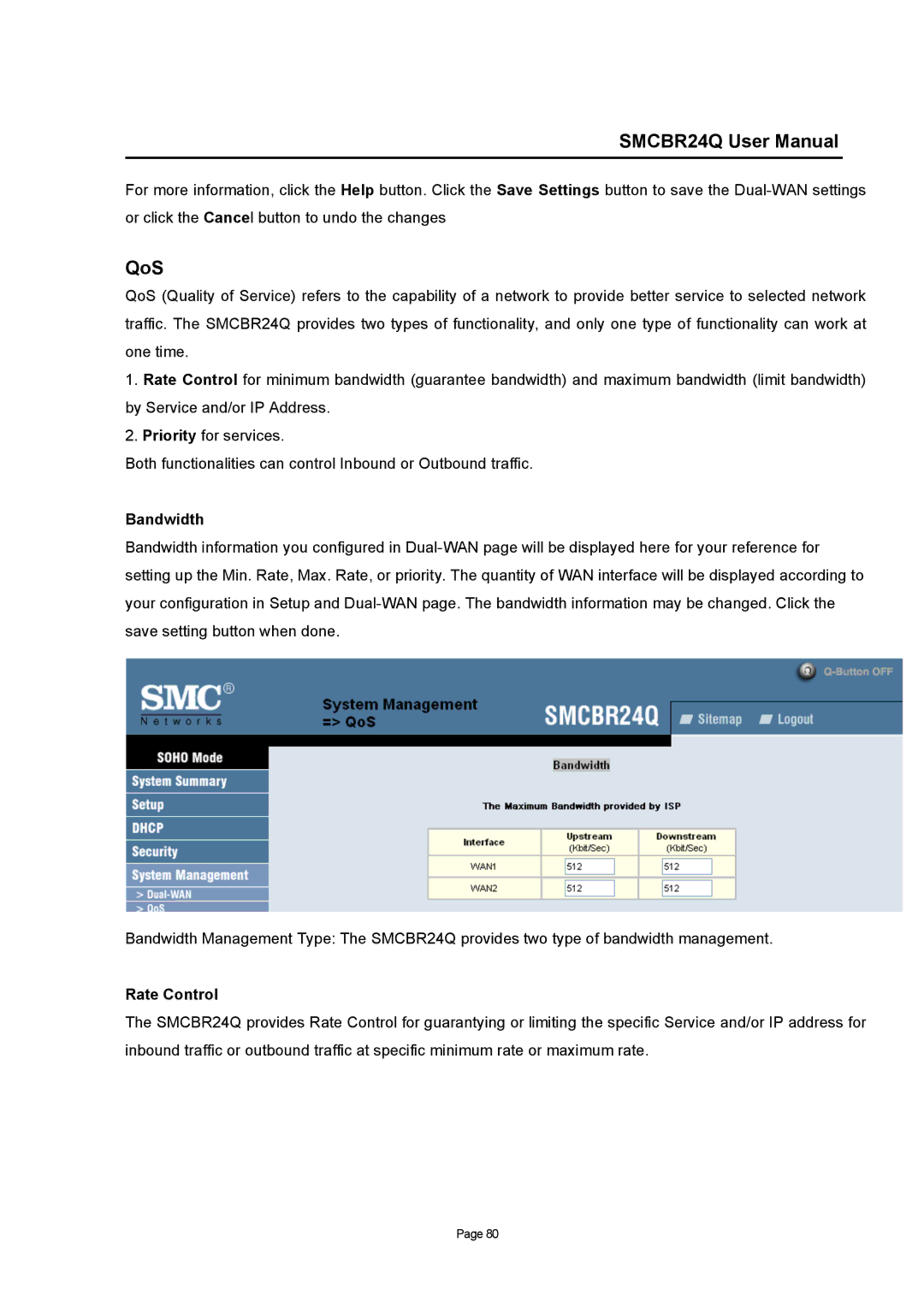 SMC Networks SMCBR24Q user manual QoS, Rate Control 