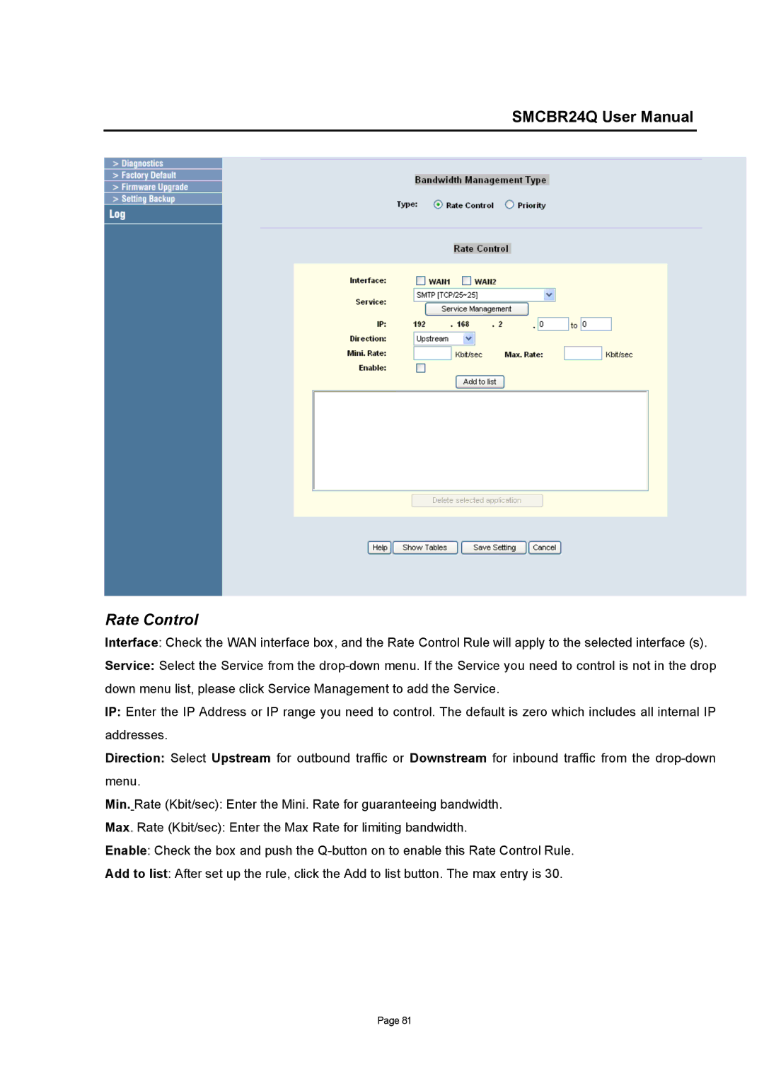 SMC Networks SMCBR24Q user manual Rate Control 