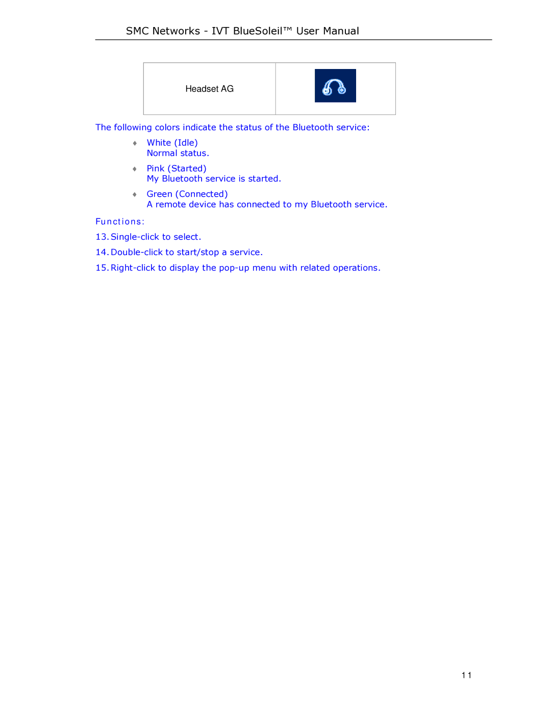 SMC Networks SMCBT-EDR manual Headset AG 