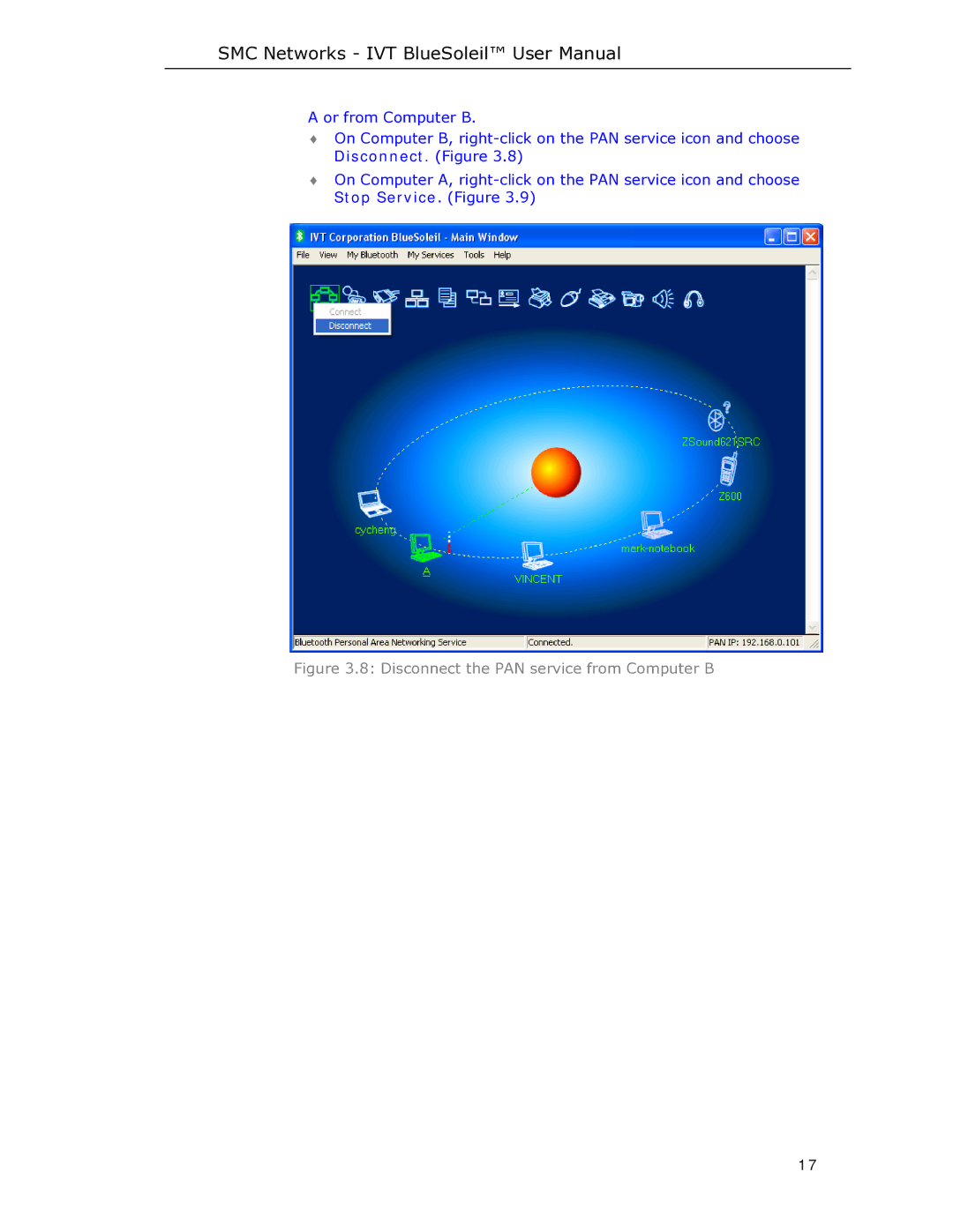 SMC Networks SMCBT-EDR manual Disconnect the PAN service from Computer B 