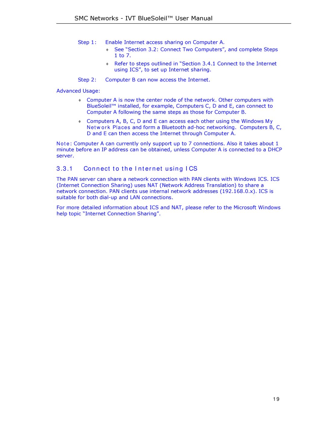 SMC Networks SMCBT-EDR manual Connect to the Internet using ICS 