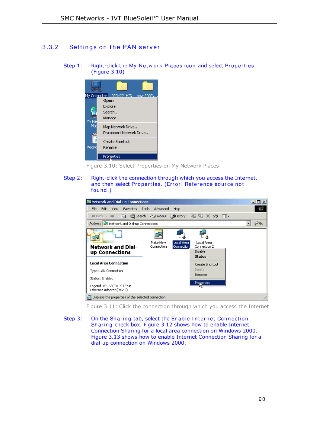 SMC Networks SMCBT-EDR manual Settings on the PAN server, Select Properties on My Network Places 