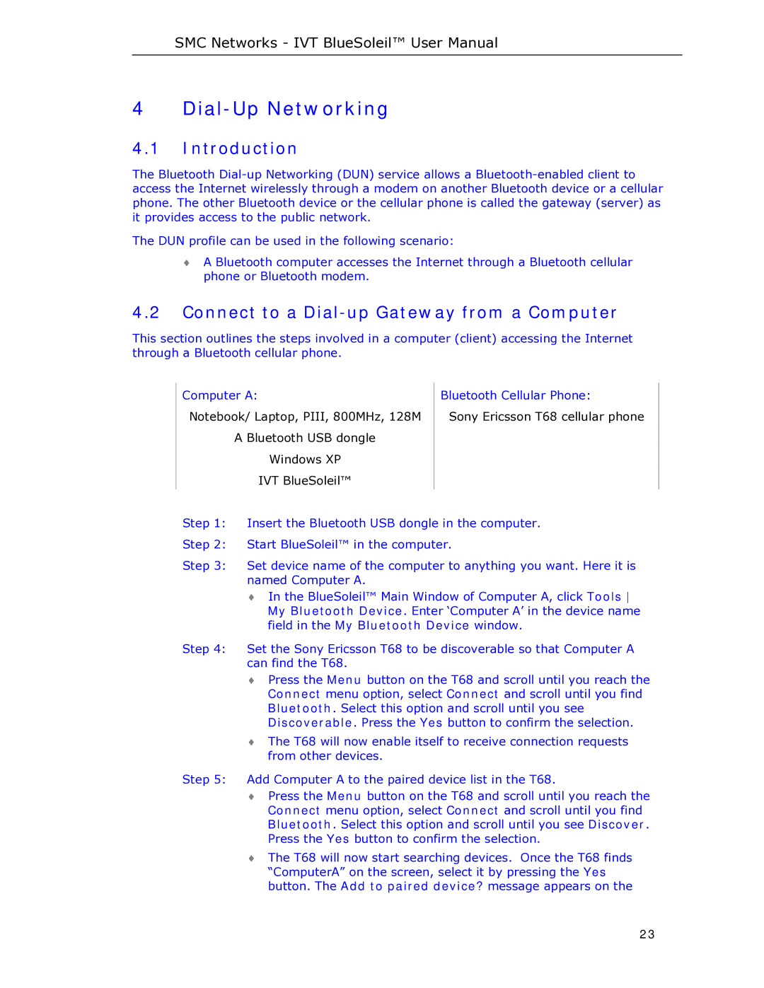 SMC Networks SMCBT-EDR manual Dial-Up Networking, Connect to a Dial-up Gateway from a Computer 