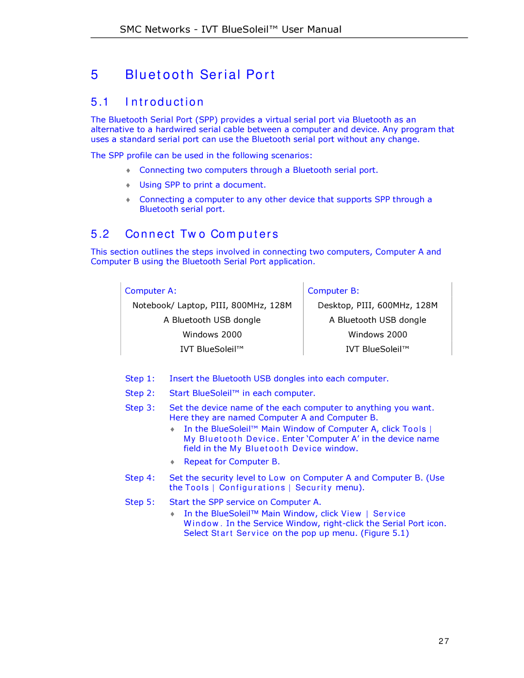 SMC Networks SMCBT-EDR manual Bluetooth Serial Port, Introduction 