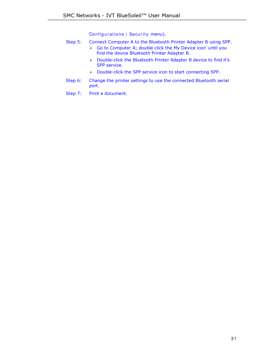 SMC Networks SMCBT-EDR manual Configurations Security menu 