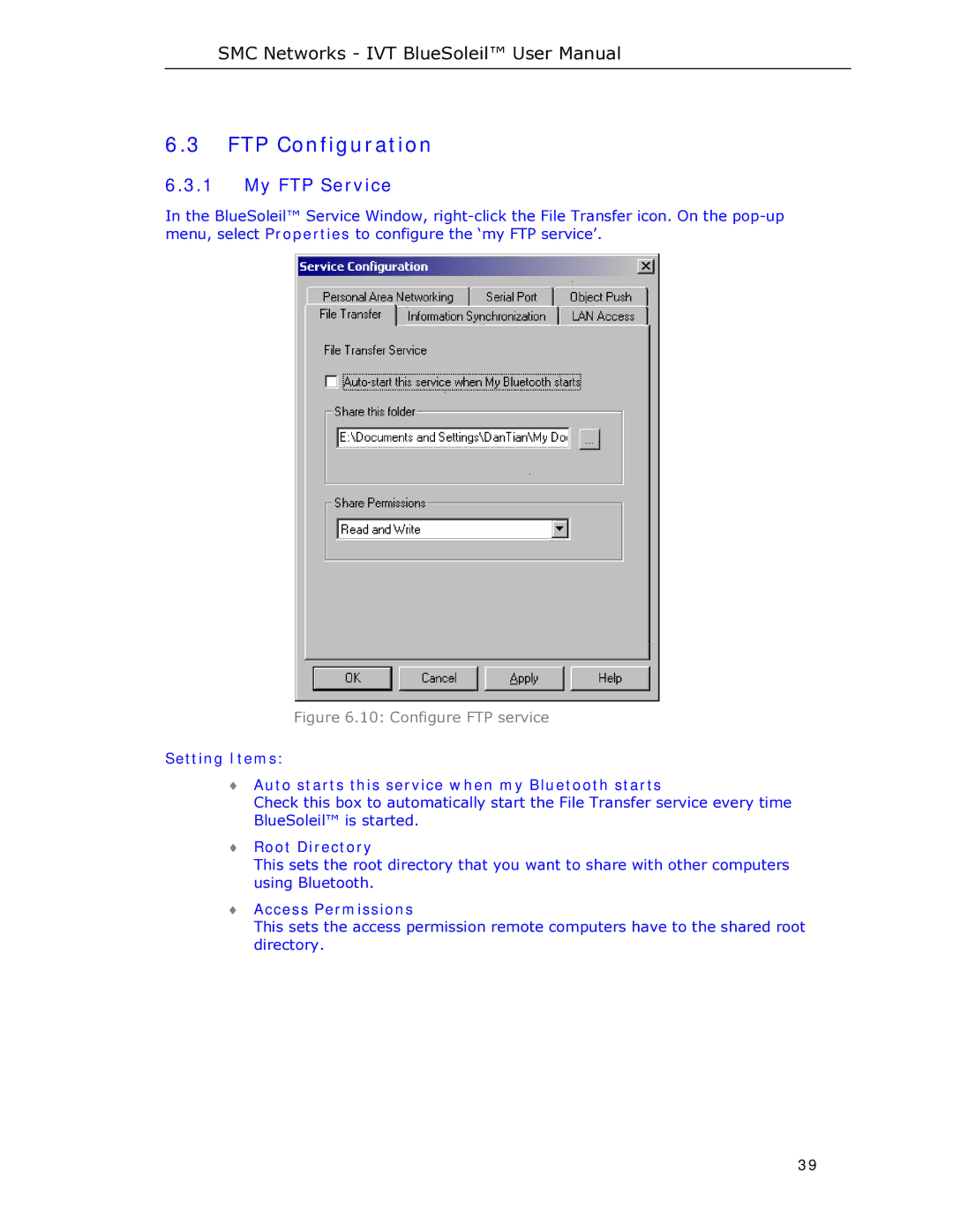 SMC Networks SMCBT-EDR manual FTP Configuration, My FTP Service 