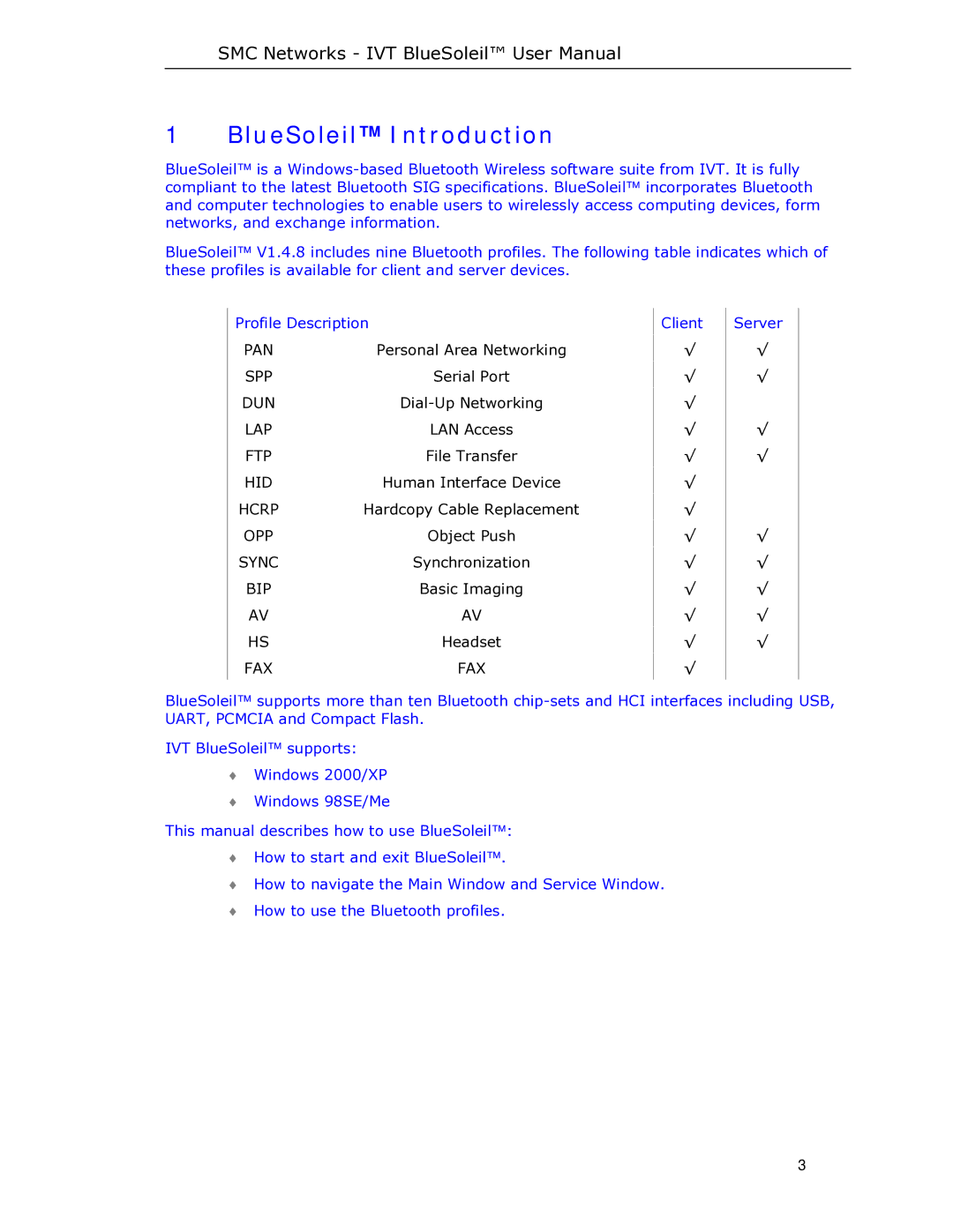 SMC Networks SMCBT-EDR manual BlueSoleil Introduction, Bip 