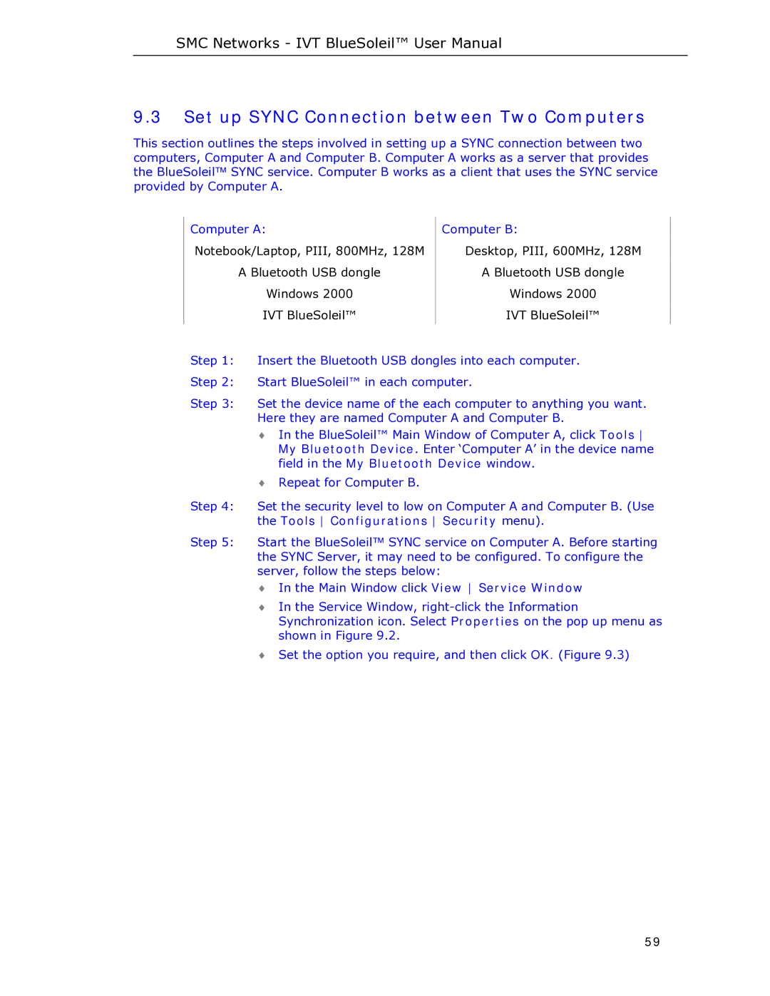 SMC Networks SMCBT-EDR manual Set up Sync Connection between Two Computers 