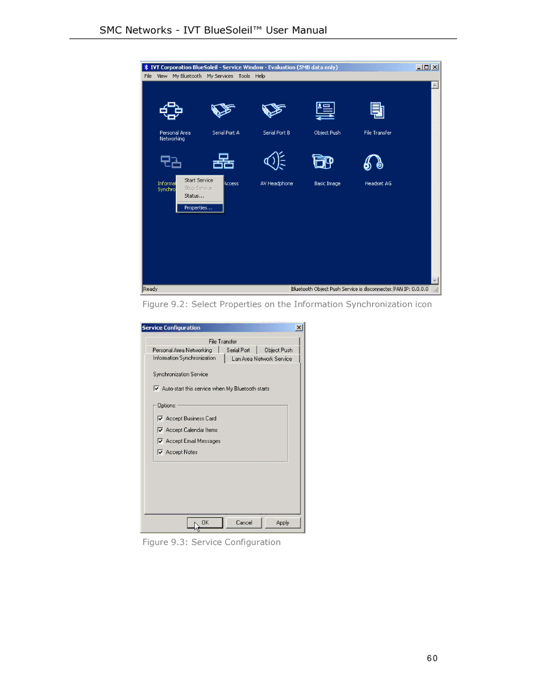 SMC Networks SMCBT-EDR manual Select Properties on the Information Synchronization icon 