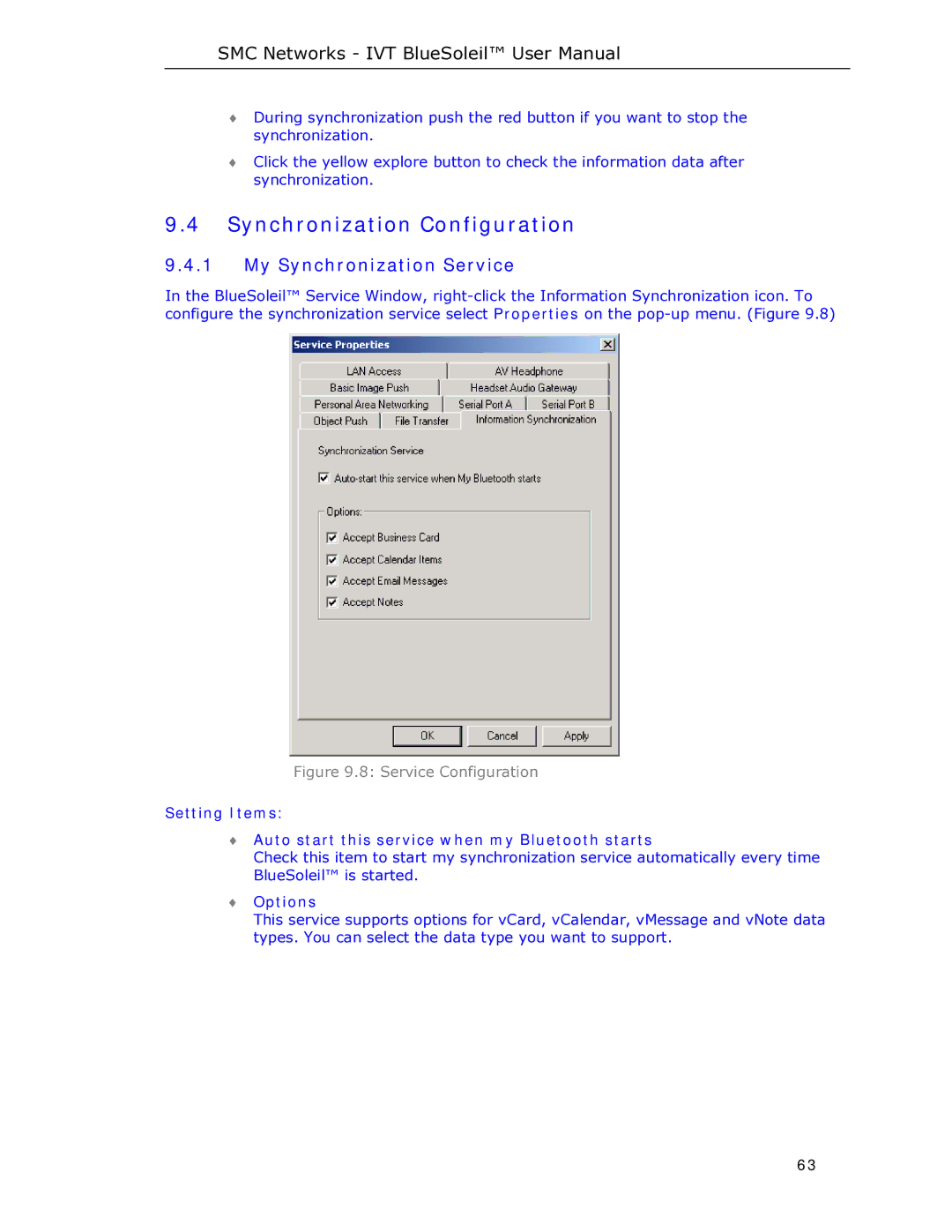 SMC Networks SMCBT-EDR manual Synchronization Configuration, My Synchronization Service 