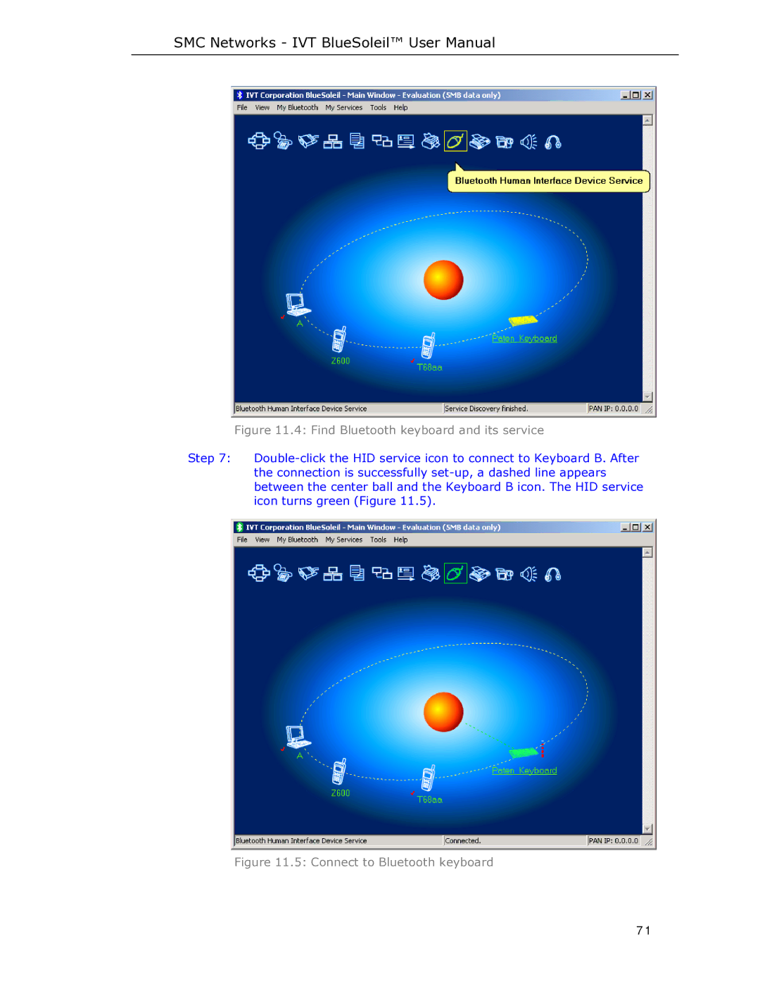 SMC Networks SMCBT-EDR manual Find Bluetooth keyboard and its service 