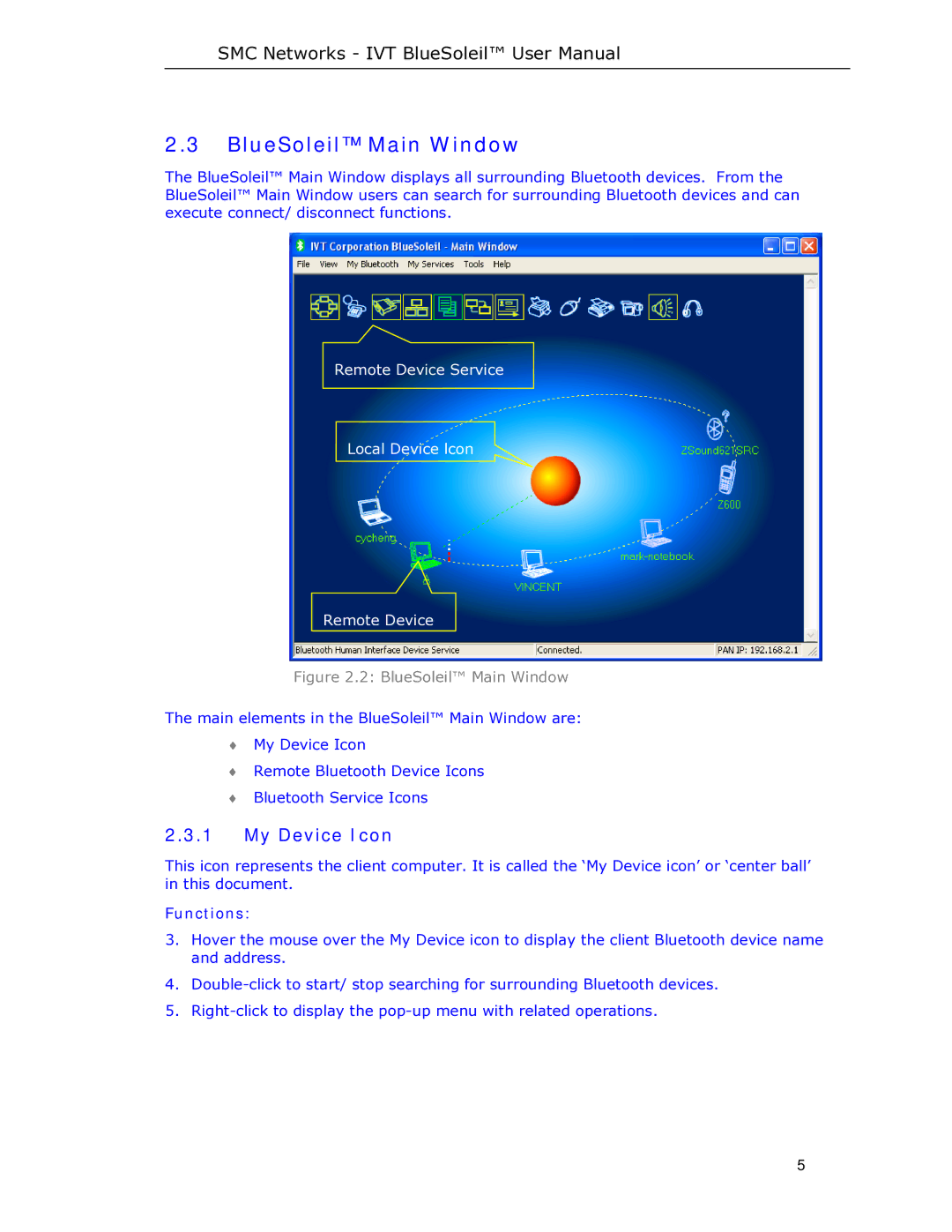 SMC Networks SMCBT-EDR manual BlueSoleil Main Window, My Device Icon 