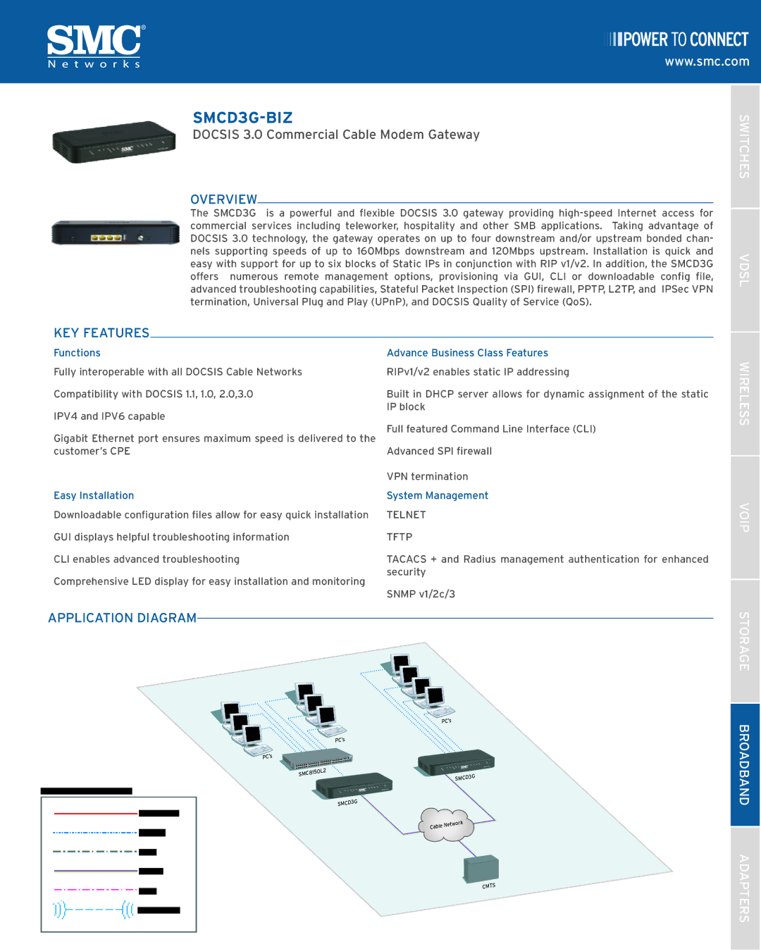 SMC Networks SMCD3G-BIZ manual Switches Vdsl, Wireless Voip, Storage Broadband Adapters 