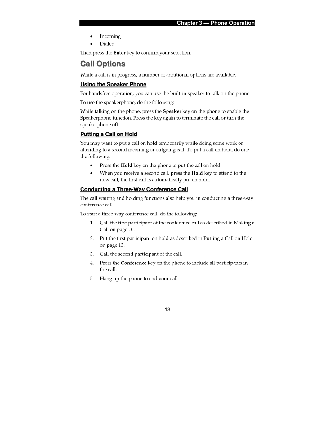 SMC Networks SMCDSP-205, SMCDSP-200 manual Call Options, Using the Speaker Phone, Putting a Call on Hold 