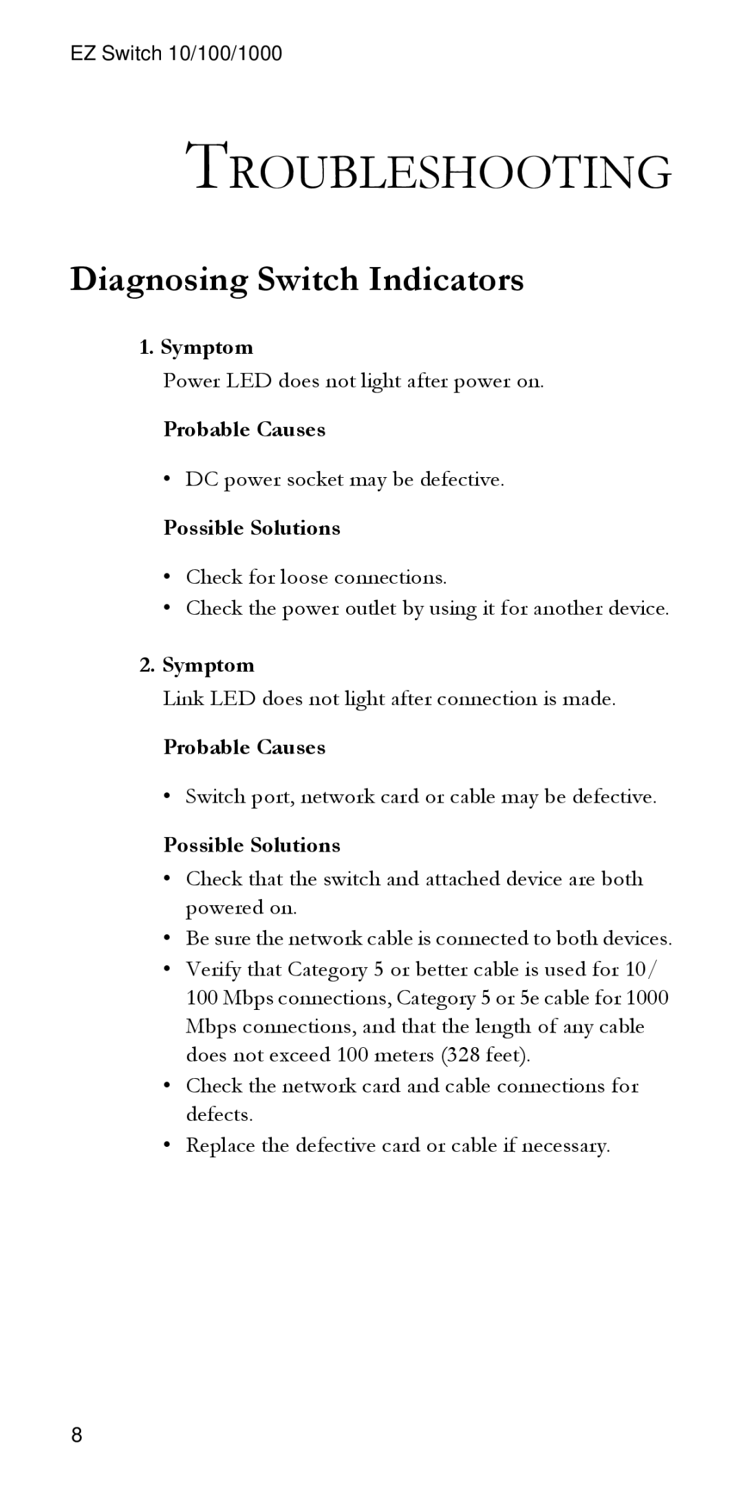 SMC Networks SMCG55 manual Troubleshooting, Diagnosing Switch Indicators 