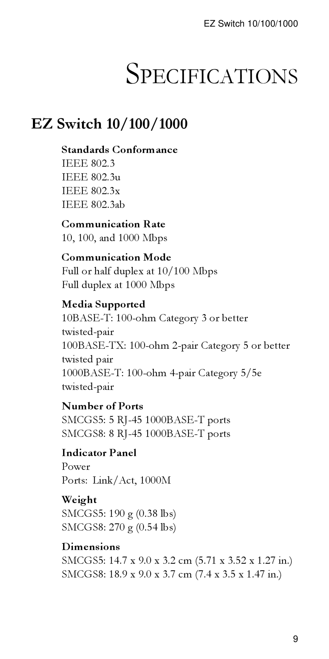 SMC Networks SMCG55 manual EZ Switch 10/100/1000 