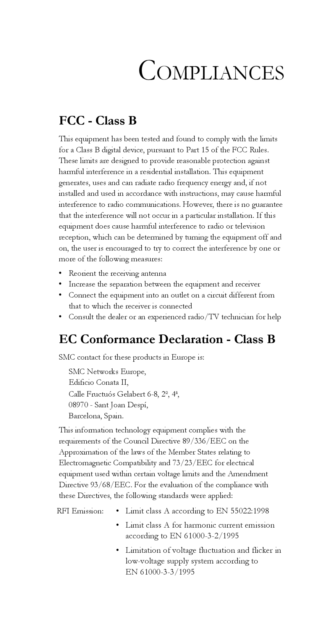 SMC Networks SMCG55 manual Compliances 