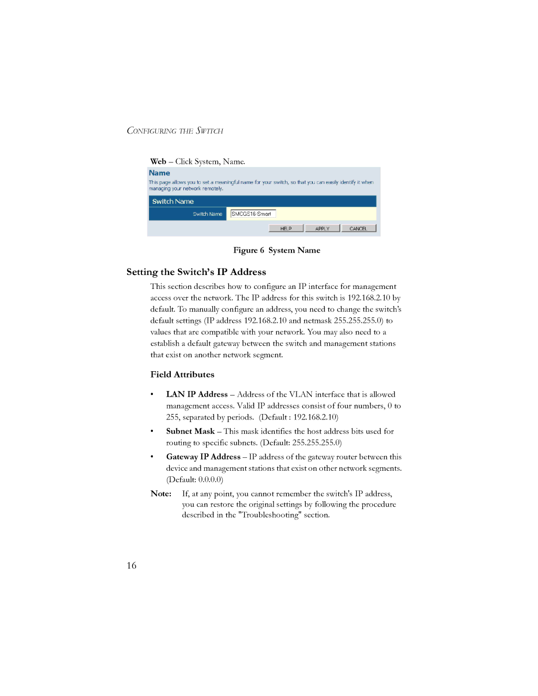 SMC Networks SMCGS16-Smart, SMCGS24-Smart manual Setting the Switch’s IP Address, System Name 