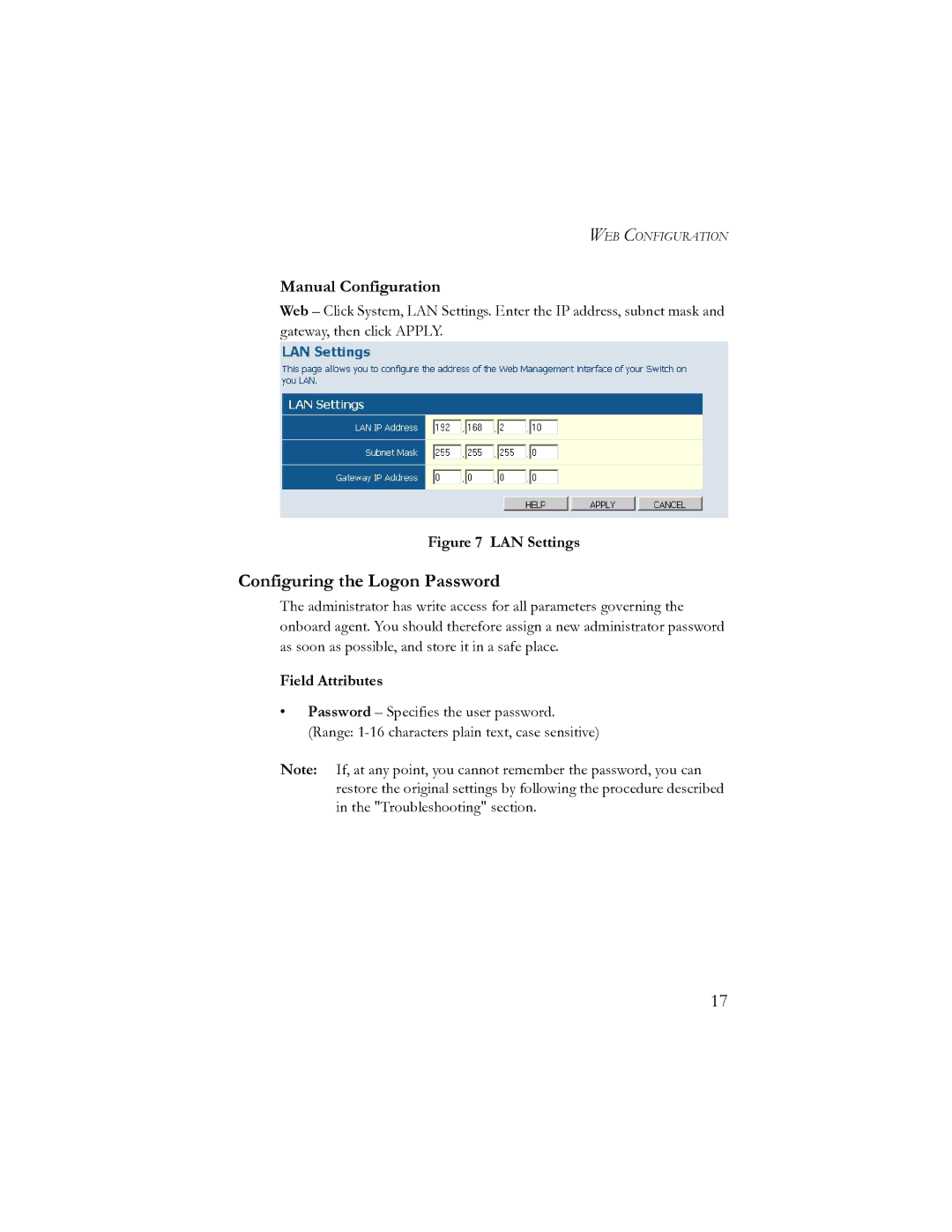 SMC Networks SMCGS24-Smart, SMCGS16-Smart manual Configuring the Logon Password, Field Attributes 