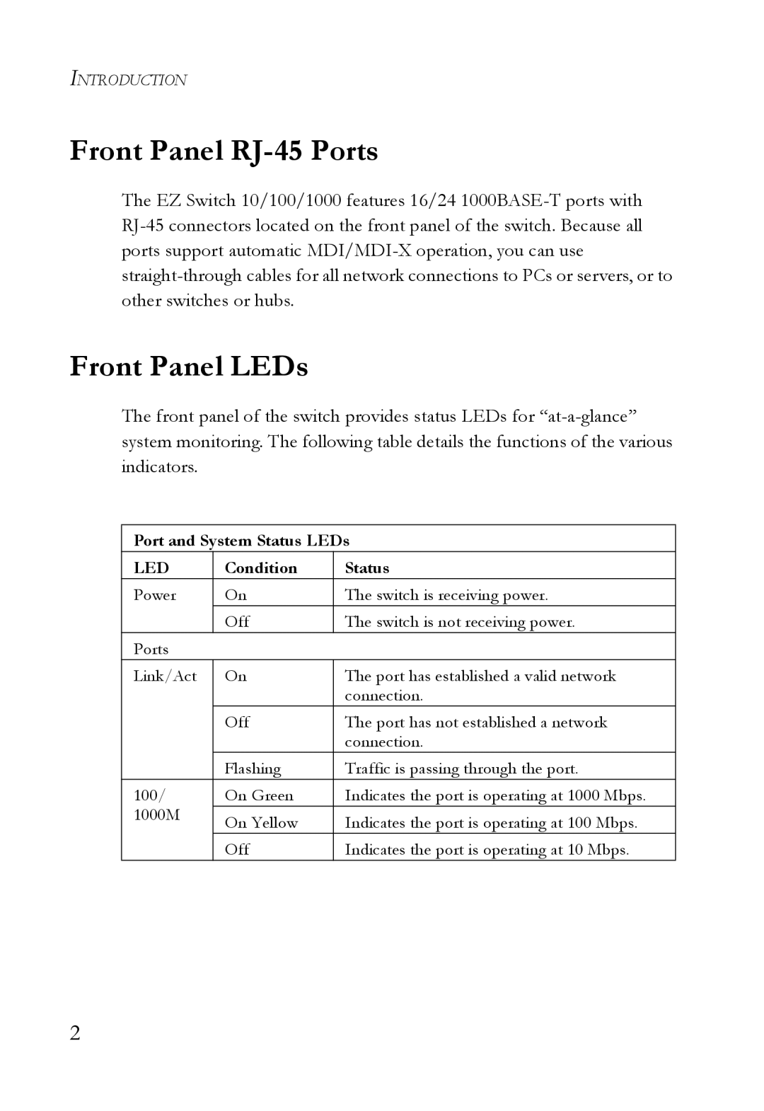 SMC Networks SMCGS24 manual Front Panel RJ-45 Ports, Front Panel LEDs 