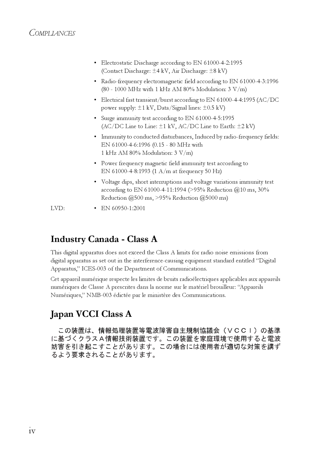 SMC Networks SMCGS24 manual Industry Canada Class a, Japan Vcci Class a 