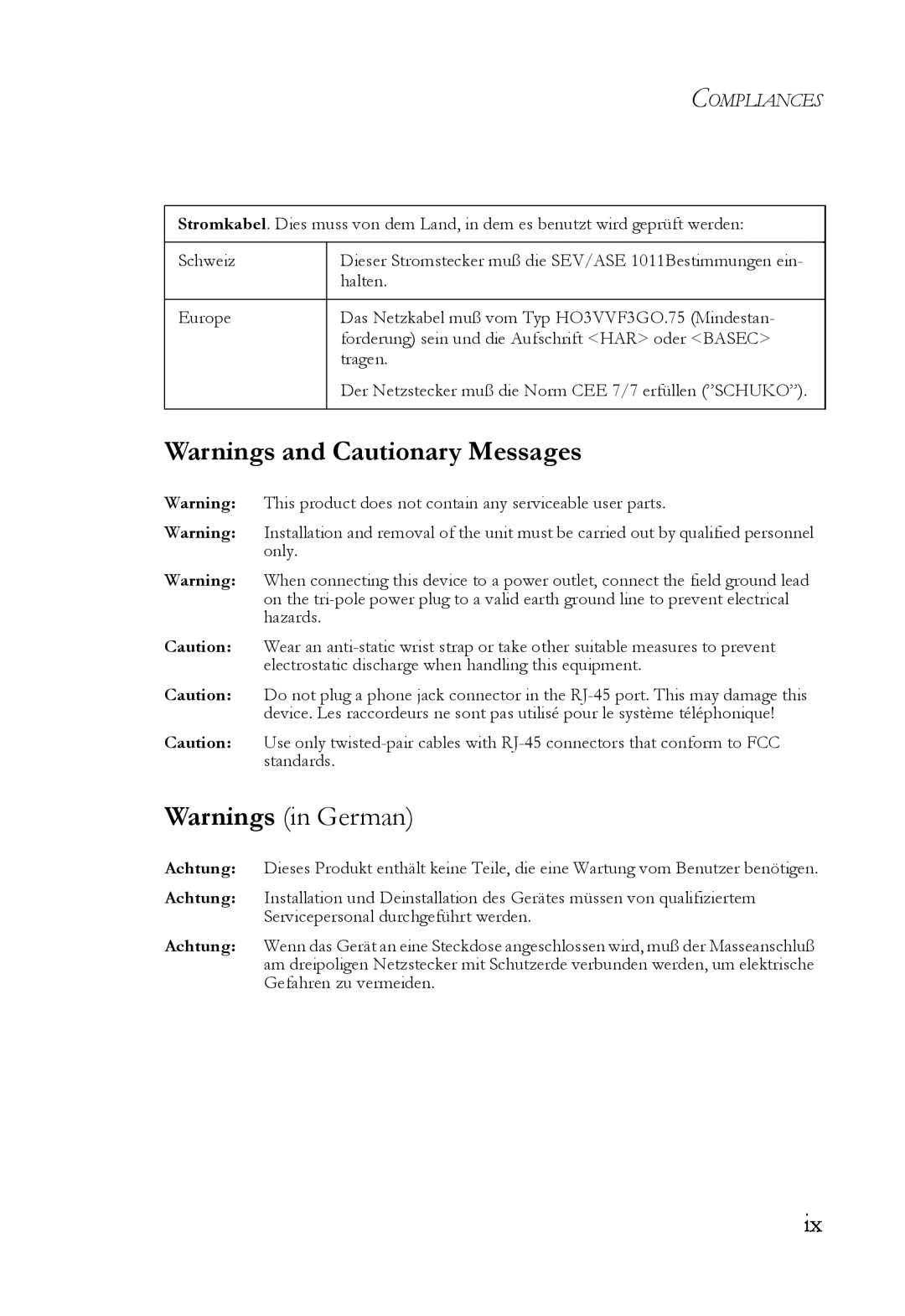 SMC Networks SMCGS24 manual Warnings and Cautionary Messages, Warnings in German, Compliances 