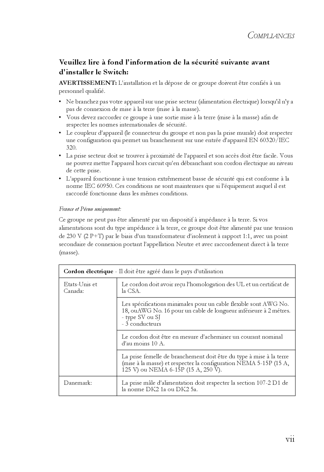 SMC Networks SMCGS24C-Smart manual Vii, France et Pérou uniquement 