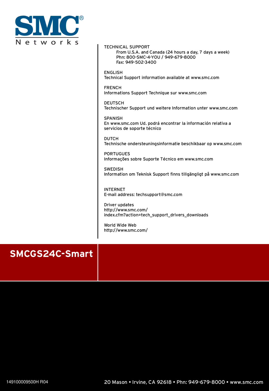 SMC Networks SMCGS24C-Smart manual Technical Support 