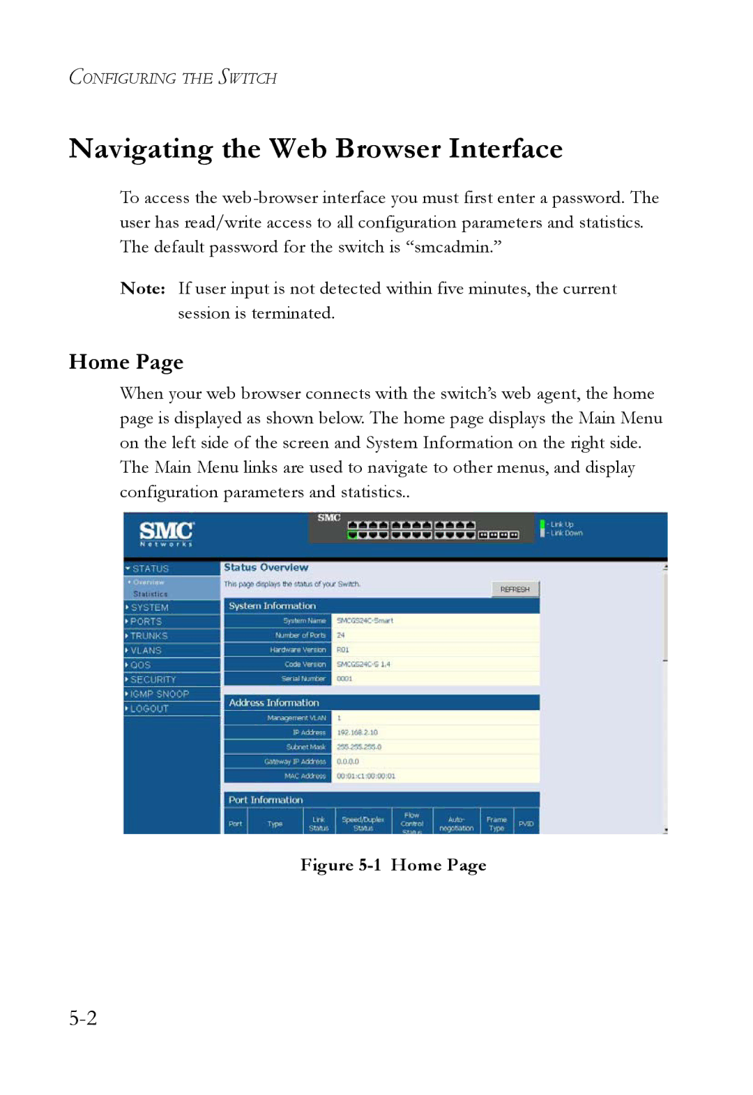 SMC Networks SMCGS24C-Smart manual Navigating the Web Browser Interface, Home 