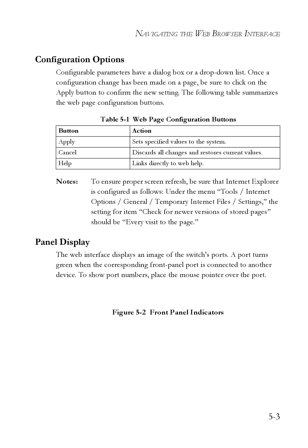 SMC Networks SMCGS24C-Smart manual Configuration Options, Panel Display, Web Page Configuration Buttons 