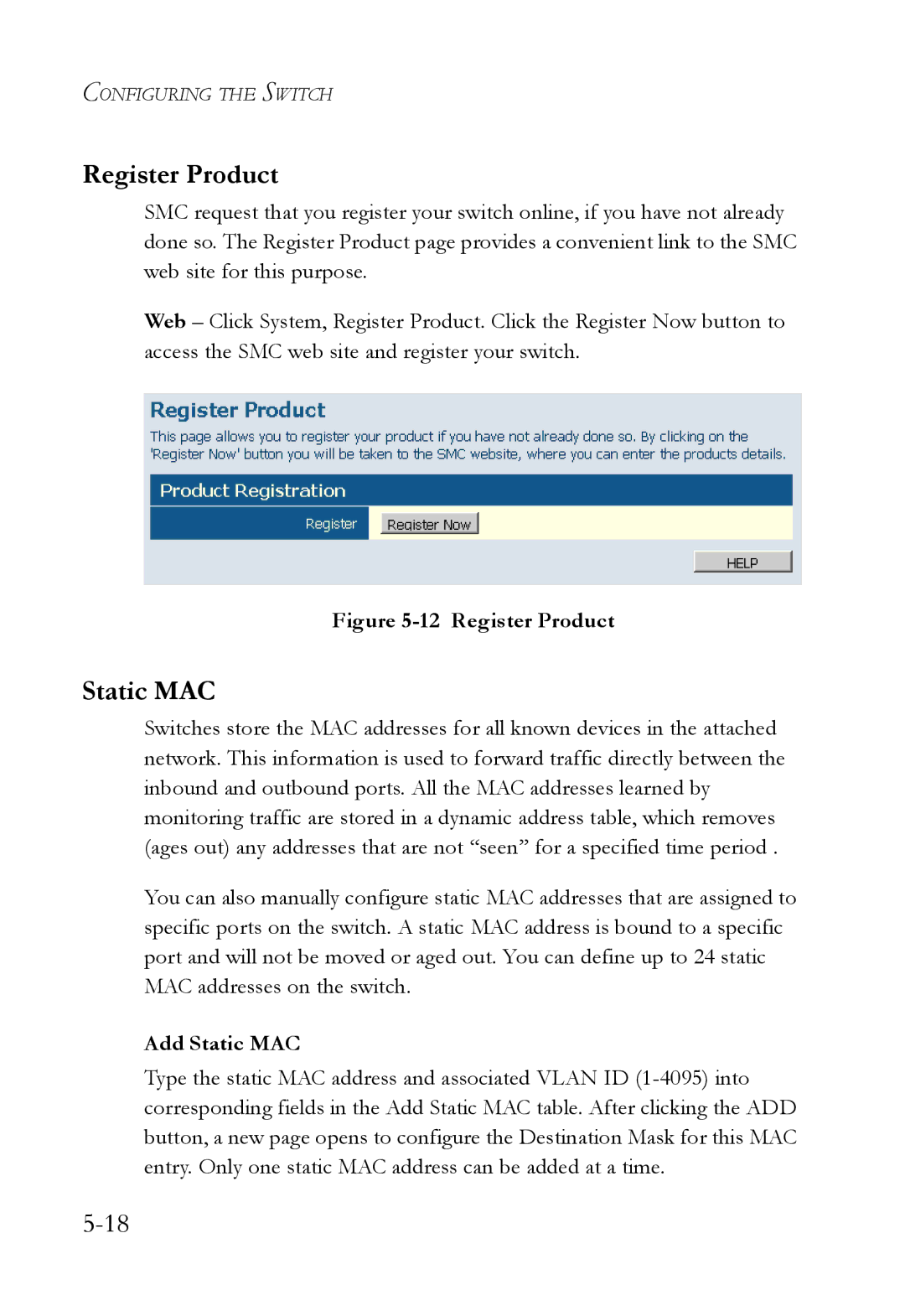 SMC Networks SMCGS24C-Smart manual Register Product, Add Static MAC 