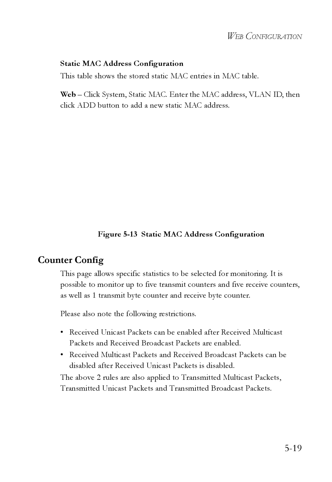 SMC Networks SMCGS24C-Smart manual Counter Config, Static MAC Address Configuration 