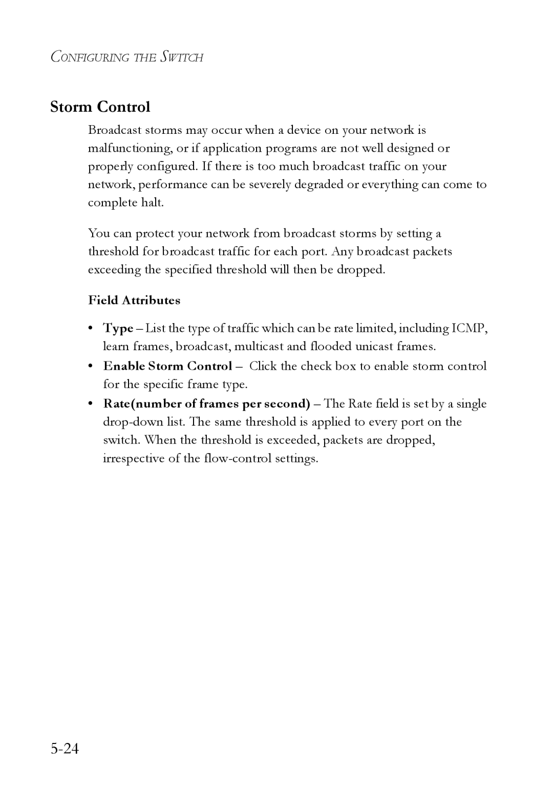 SMC Networks SMCGS24C-Smart manual Storm Control, Field Attributes 