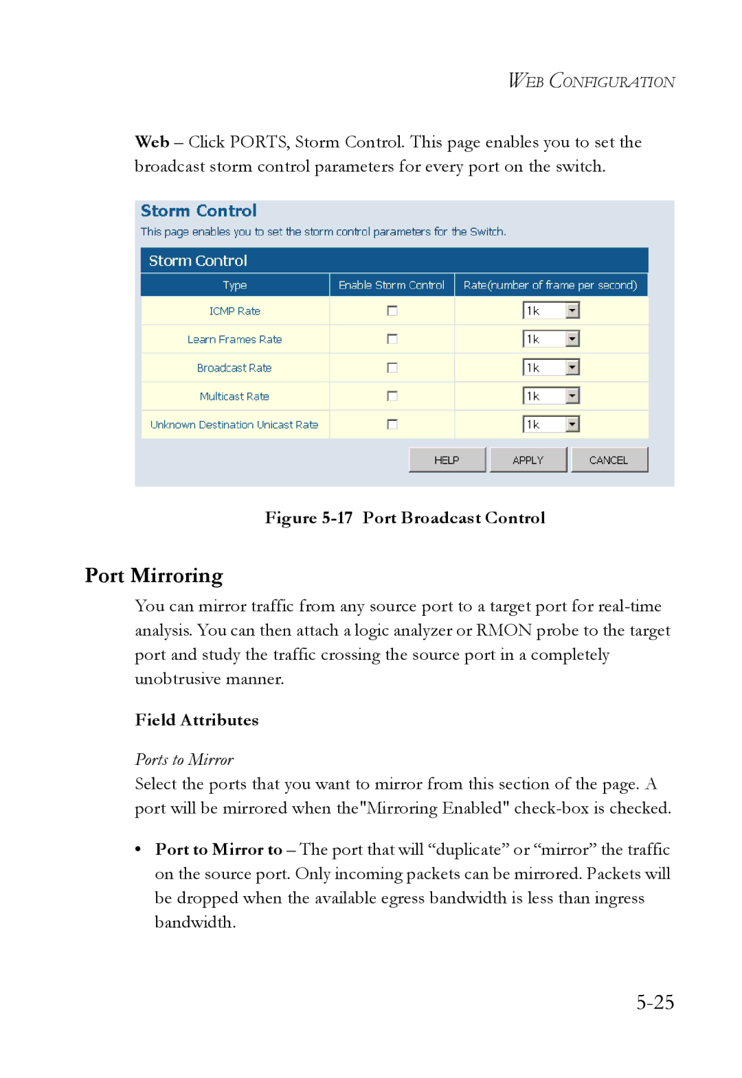 SMC Networks SMCGS24C-Smart manual Port Mirroring, Port Broadcast Control 