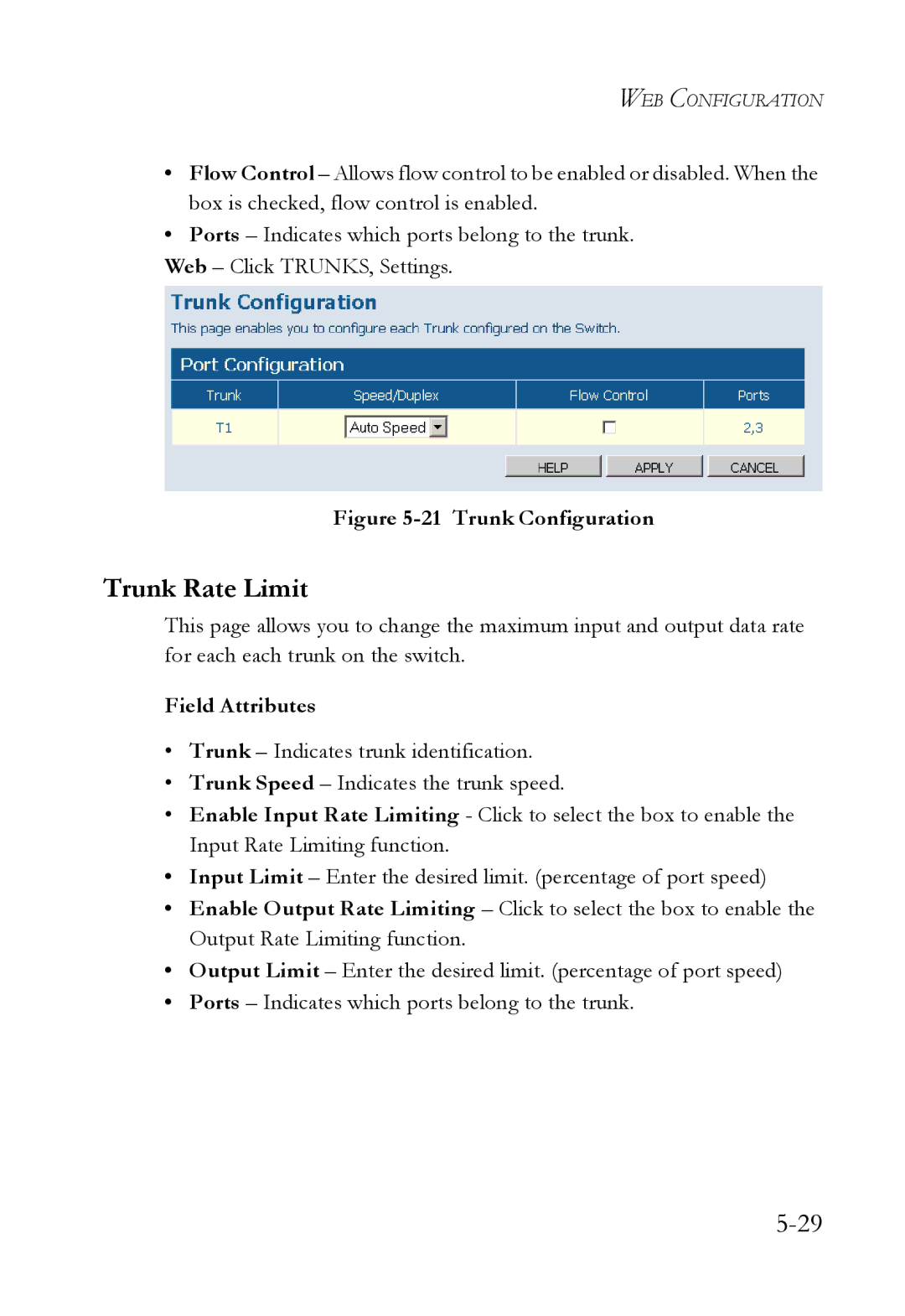 SMC Networks SMCGS24C-Smart manual Trunk Rate Limit, Trunk Configuration 