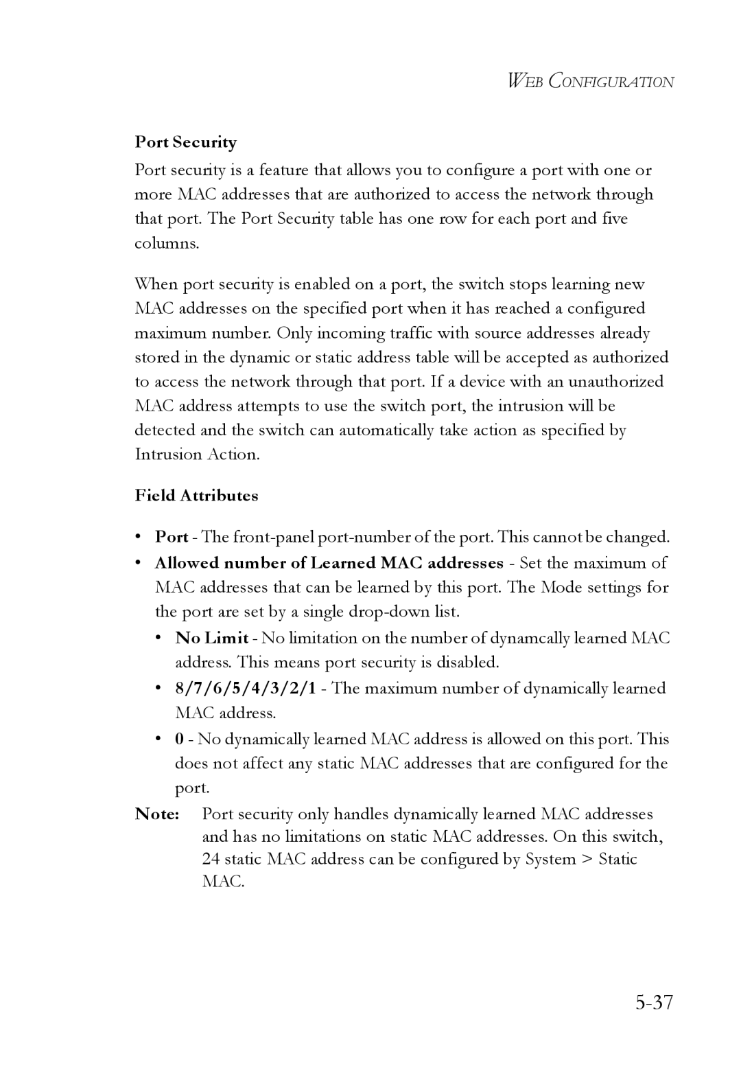 SMC Networks SMCGS24C-Smart manual Port Security 